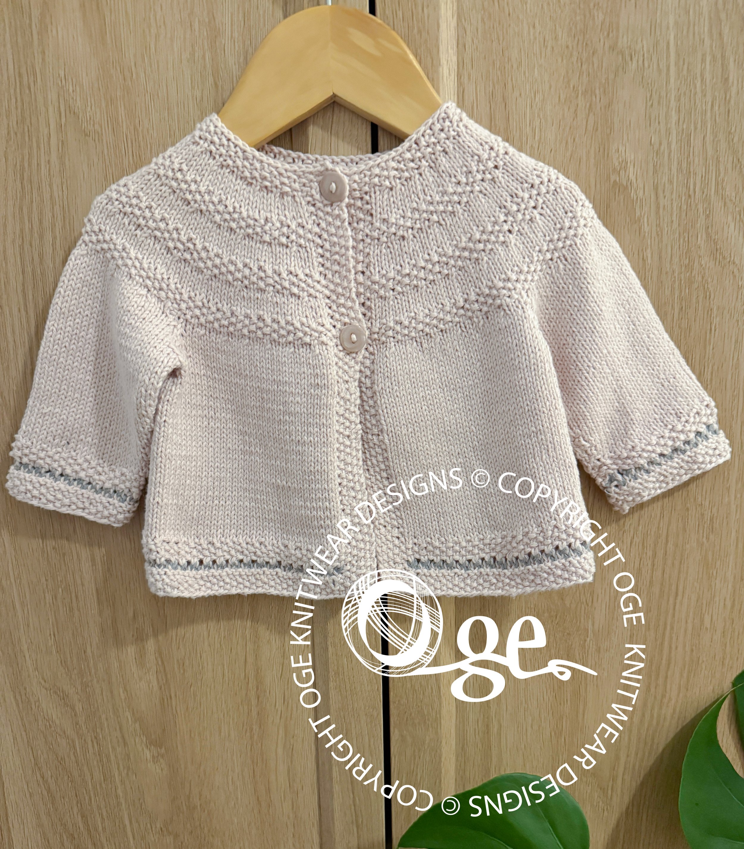 KNITTING PATTERN -- Baby round yoked sweater with moss stitch trim - P033