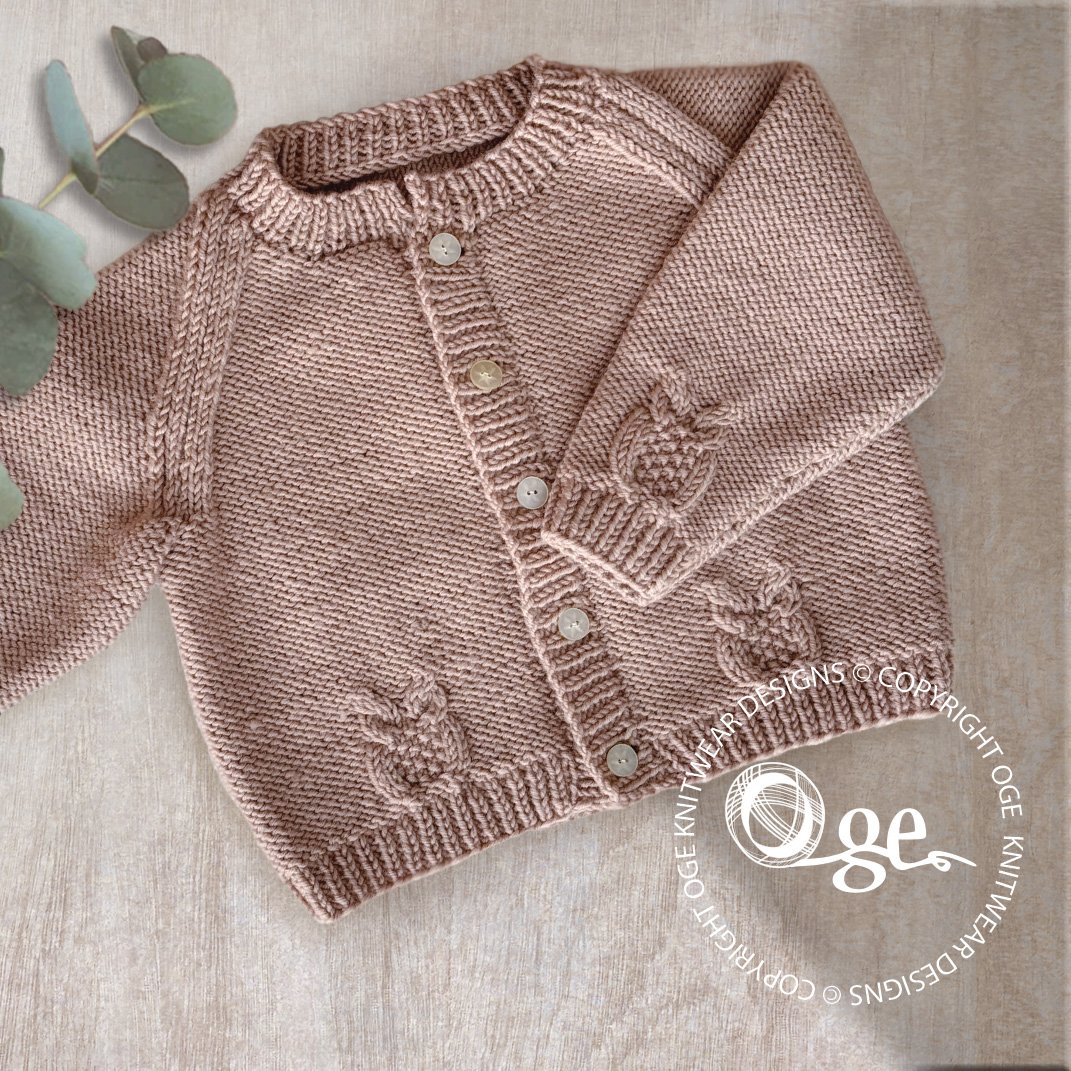 KNITTING PATTERN               -- Raglan sleeve cardigan with little owls - P079