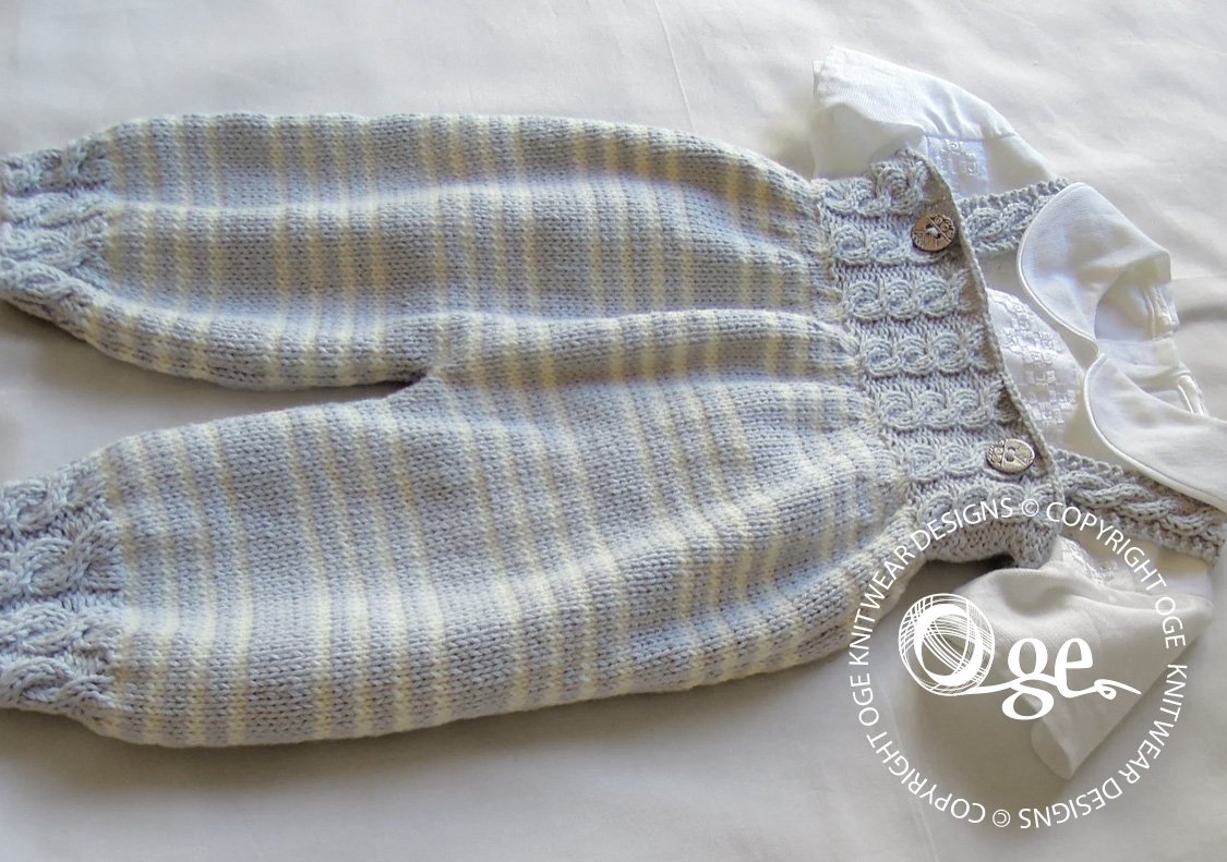 Baby Overalls with detailed cabled bodice and matching sweater - P037