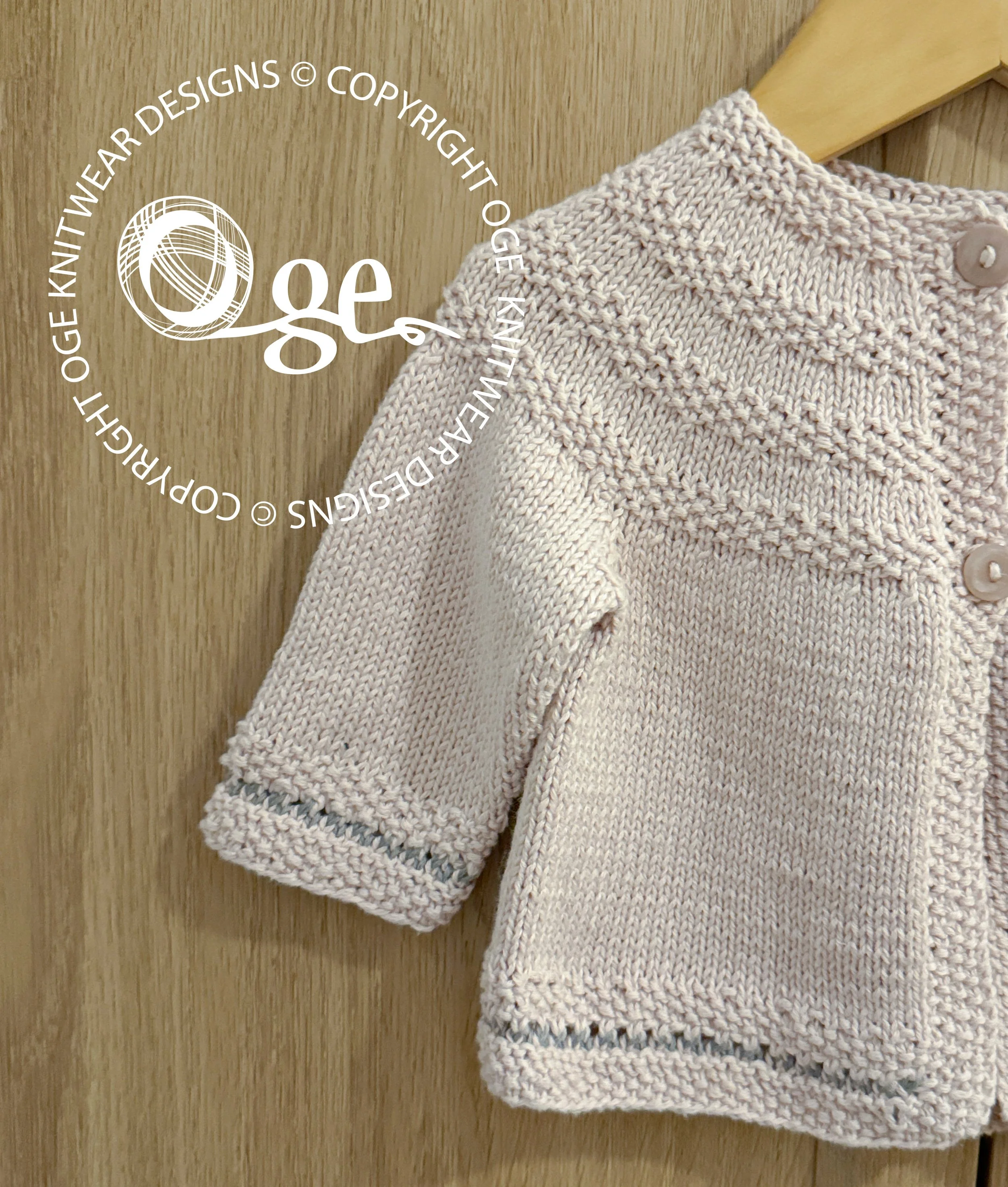 KNITTING PATTERN               -- Baby round yoked sweater with moss stitch trim - P033
