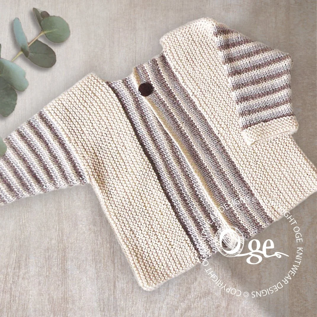KNITTING PATTERN -- Baby Sideways Knit Cardigan with Stripe Pattern - P066