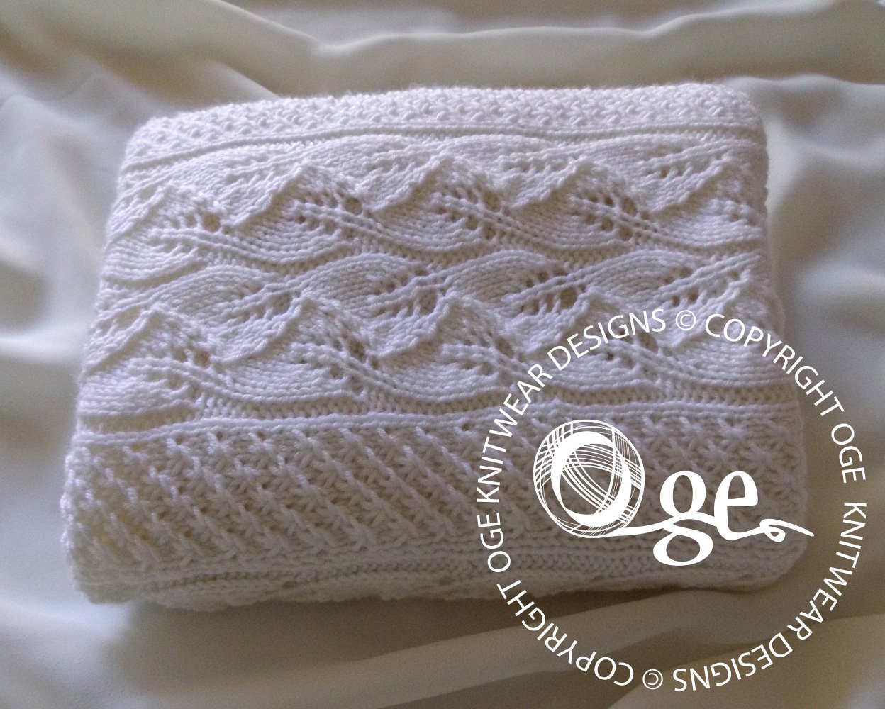 Baby blanket with delicate leaf and bobble panels, sure to become a treasured heirloom - P041