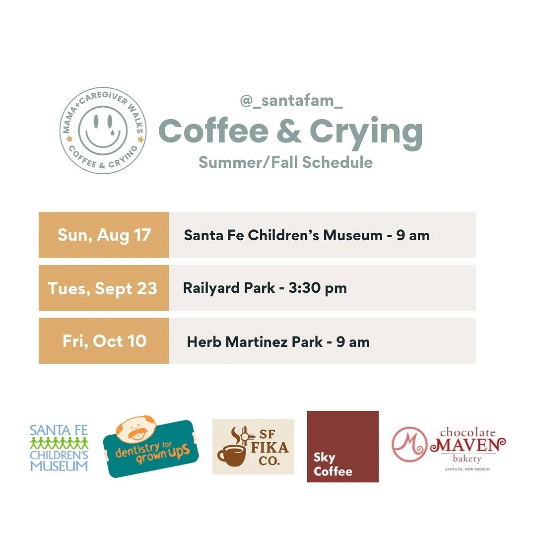 ☕️🥹 Coffee &amp; Crying Summer/Fall schedule! 

C&amp;C are meetups for caregivers where we build community, sometimes walk, our children play, and we all cry happy/sad tears about the ups/downs of raising little ones and oh yeah - FREE coffee and t