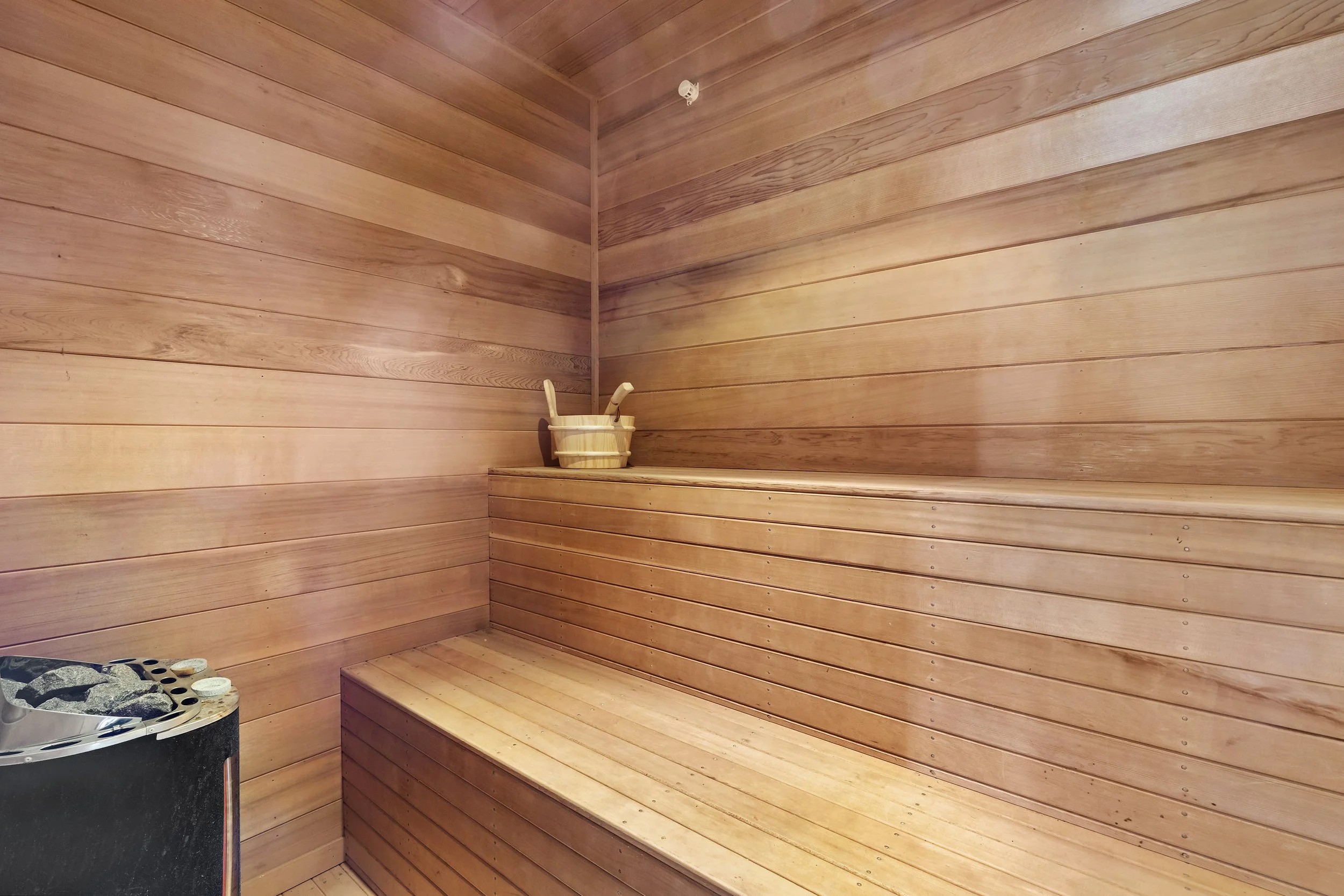 The sauna area inside 17 Curry Street. A luxurious three story residence designed and constructed by Arcbuild's in-house design team.