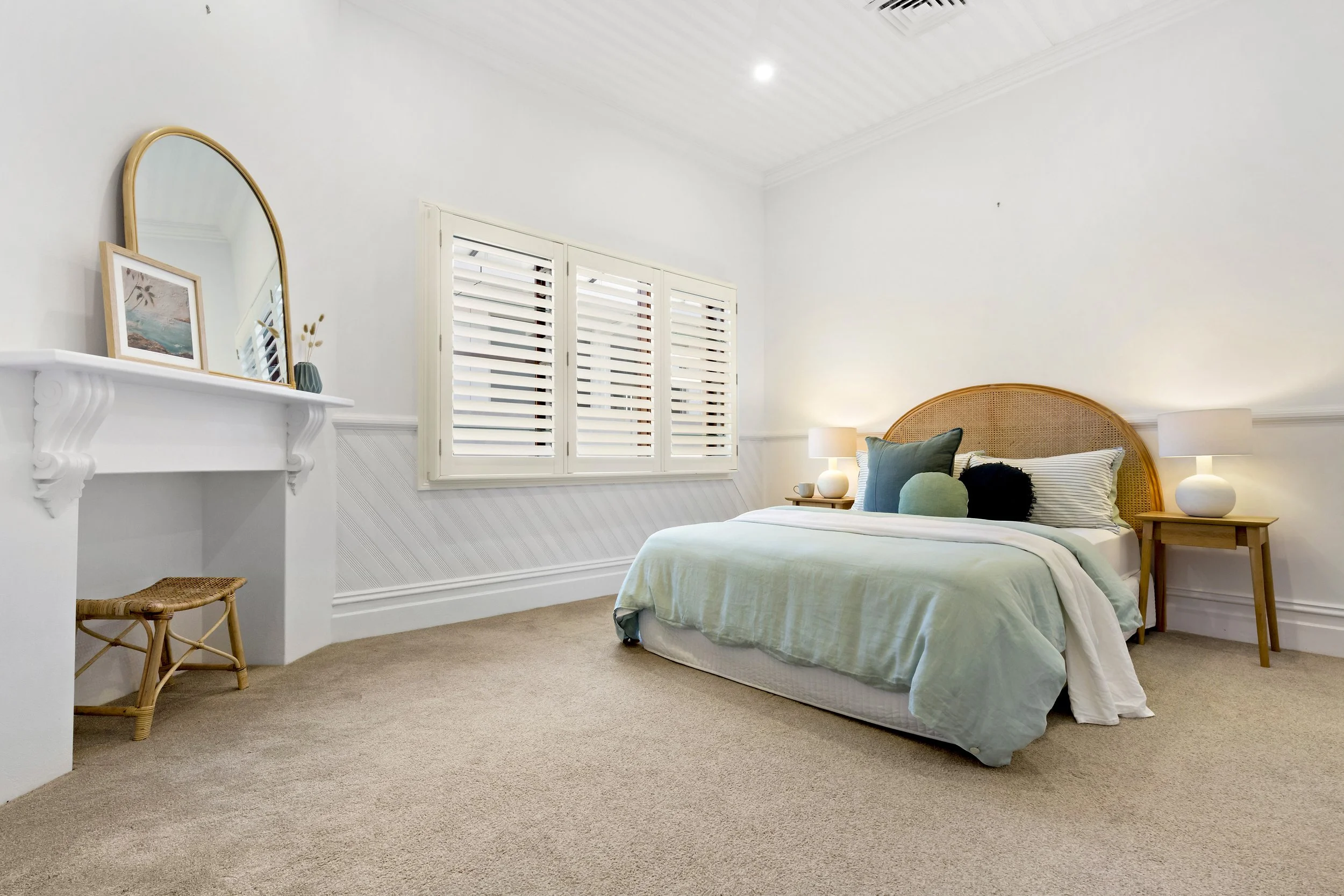 A bedroom inside 17 Curry Street. A luxurious three story residence designed and constructed by Arcbuild's in-house design team.