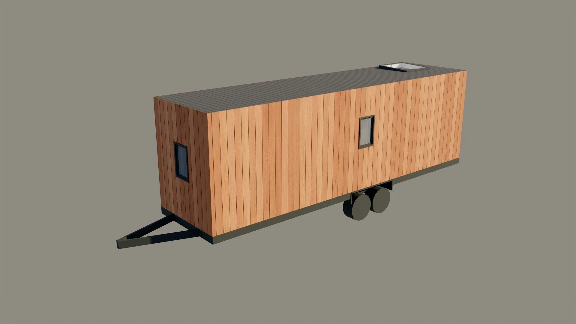 Render of HONE One tiny home by MonX Design, modern tiny home with wood siding