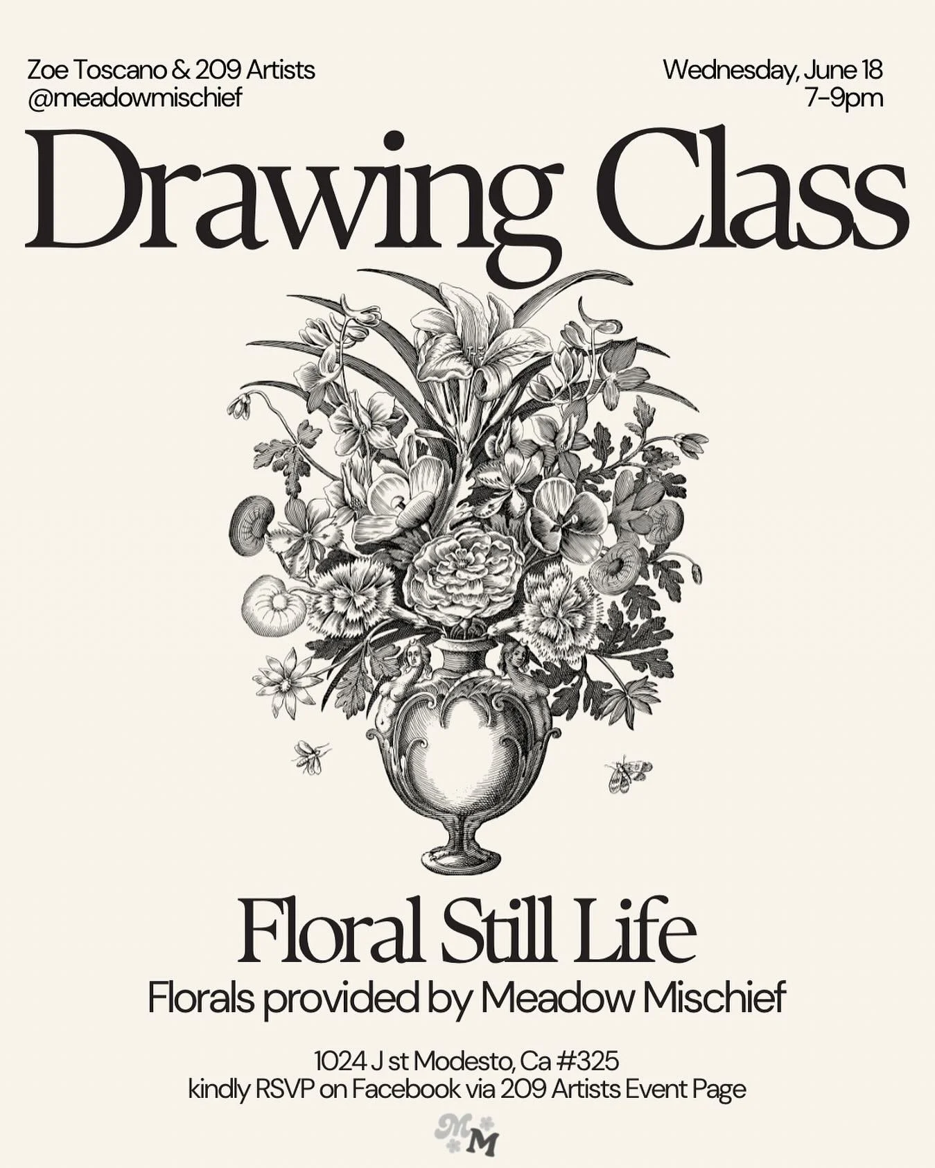 Date Change! This coming Wednesday I’ll be providing flowers for @zoetoscanoart ‘s drawing class!
Check out her page and the 209 Artists Facebook page for more information and to RSVP.
As many of you may know I got my degree in Art His