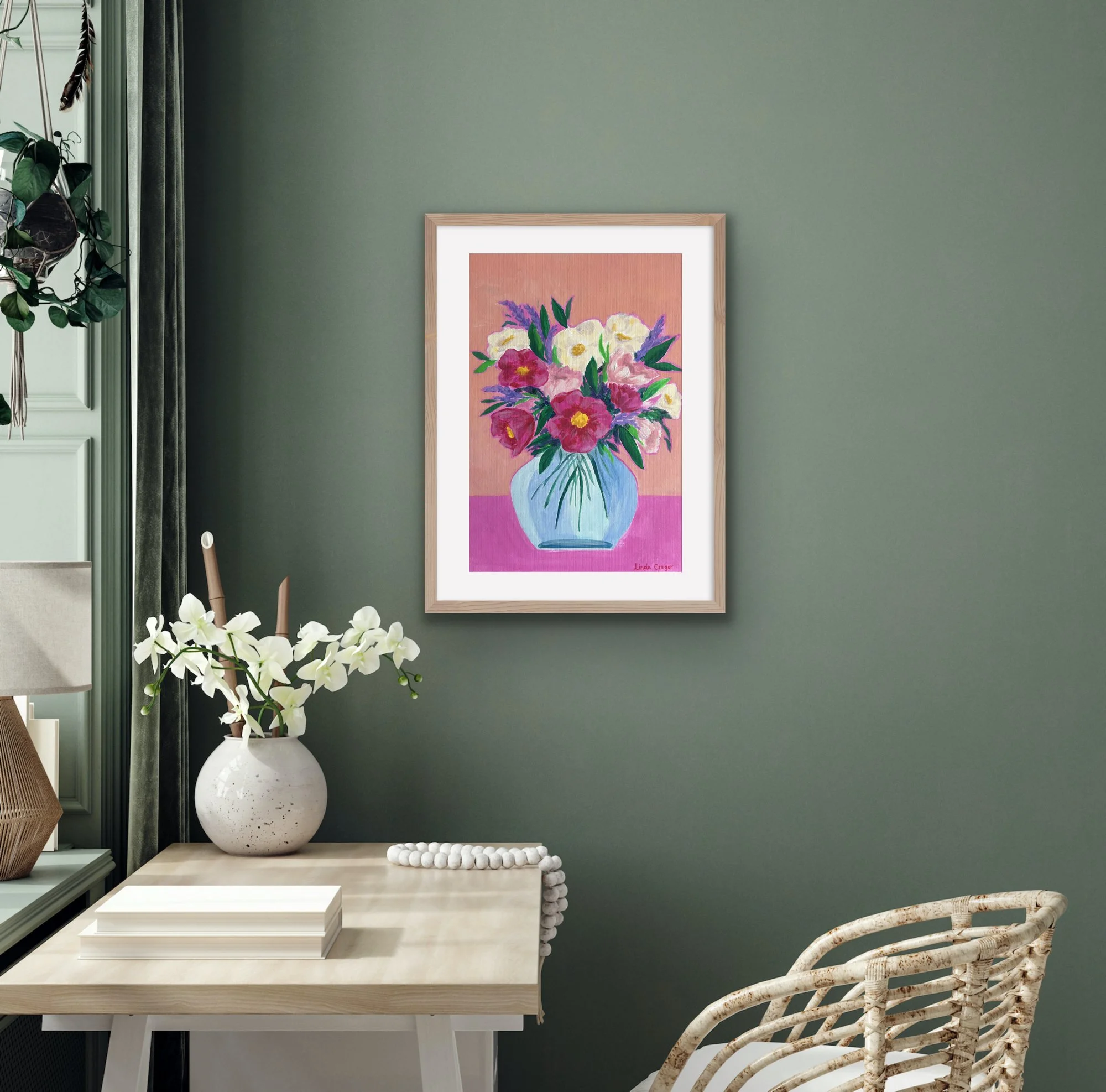 Linda Gregor Australian Artist Bursts of Pink Delight Framed Office.jpeg