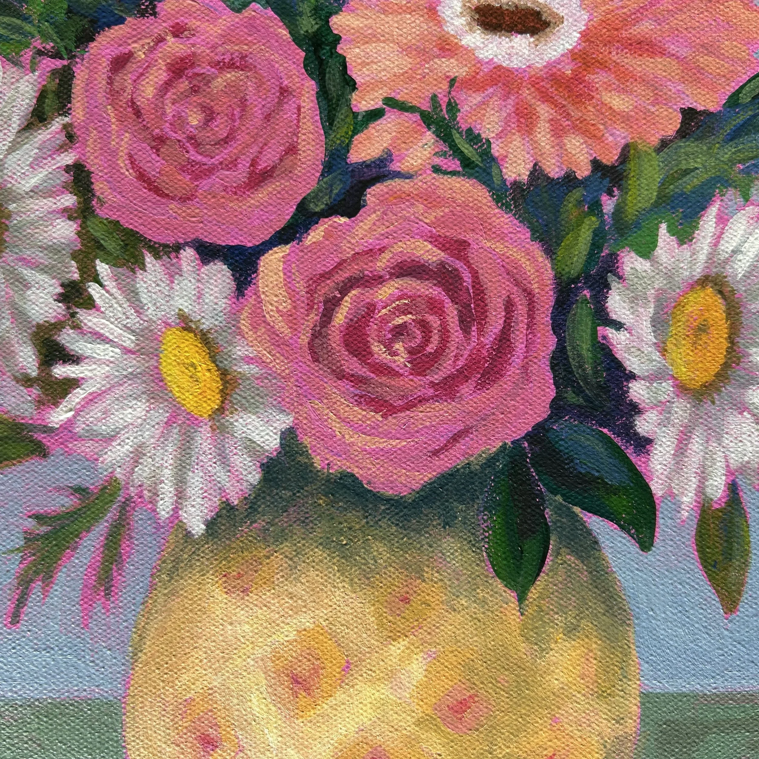 Fresh Pink Pops for my Yellow Vase!