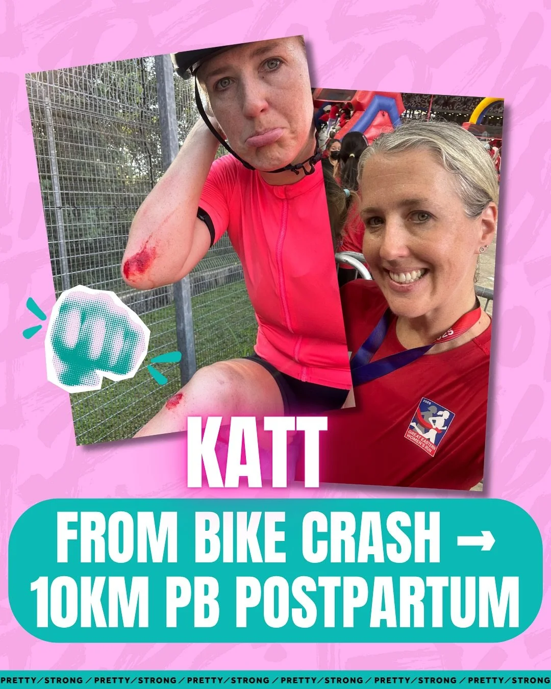 Bike falls are a right of passage for triathletes&hellip;
 But pulling off a 10KM postpartum PB just one week later? 
Unreal.

Katt&rsquo;s been training with Pretty Strong for months on her build to Busselton 70.3 this December - and this race showe