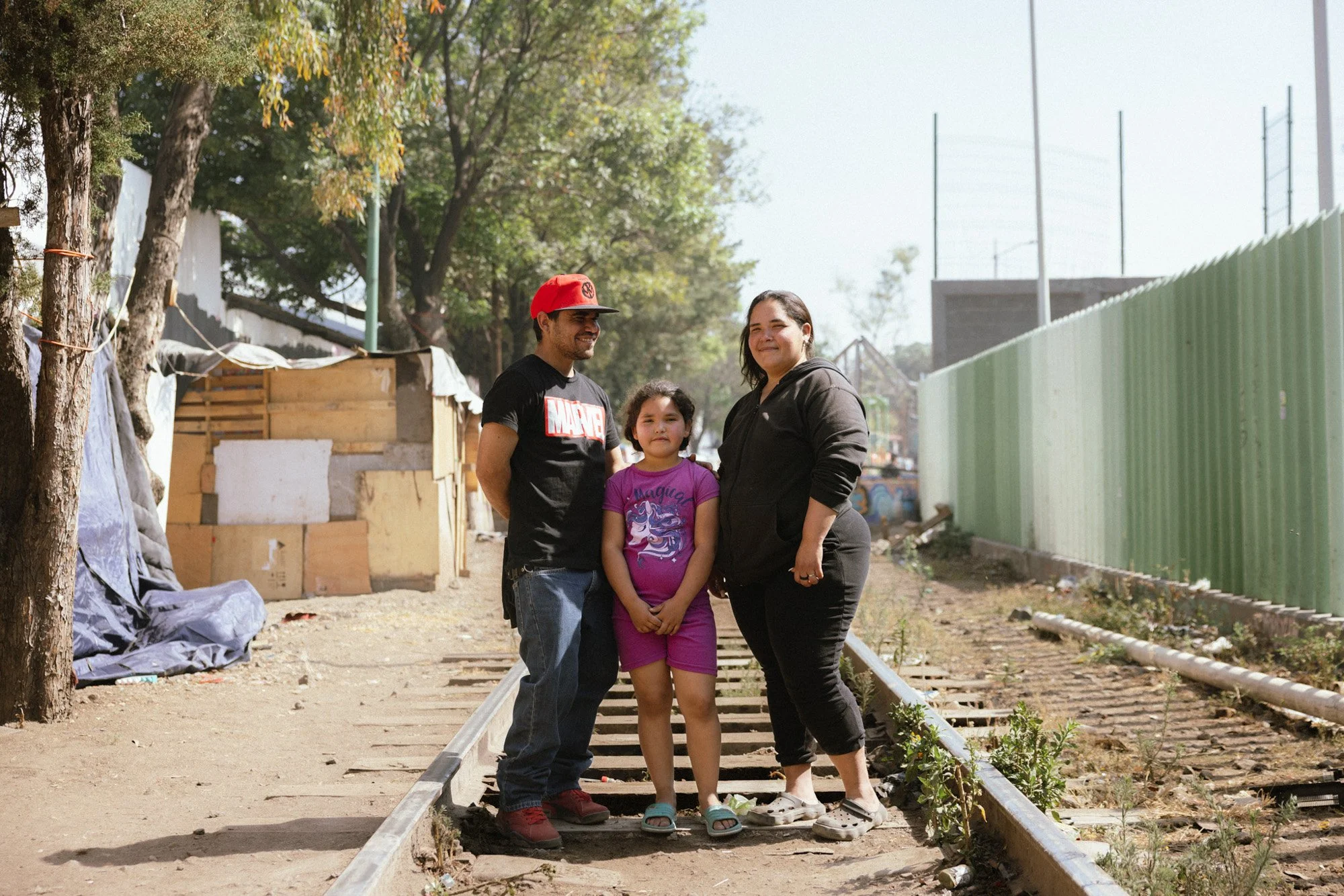 Anderson, 28, with his wife and daughter.
They made the journey together.