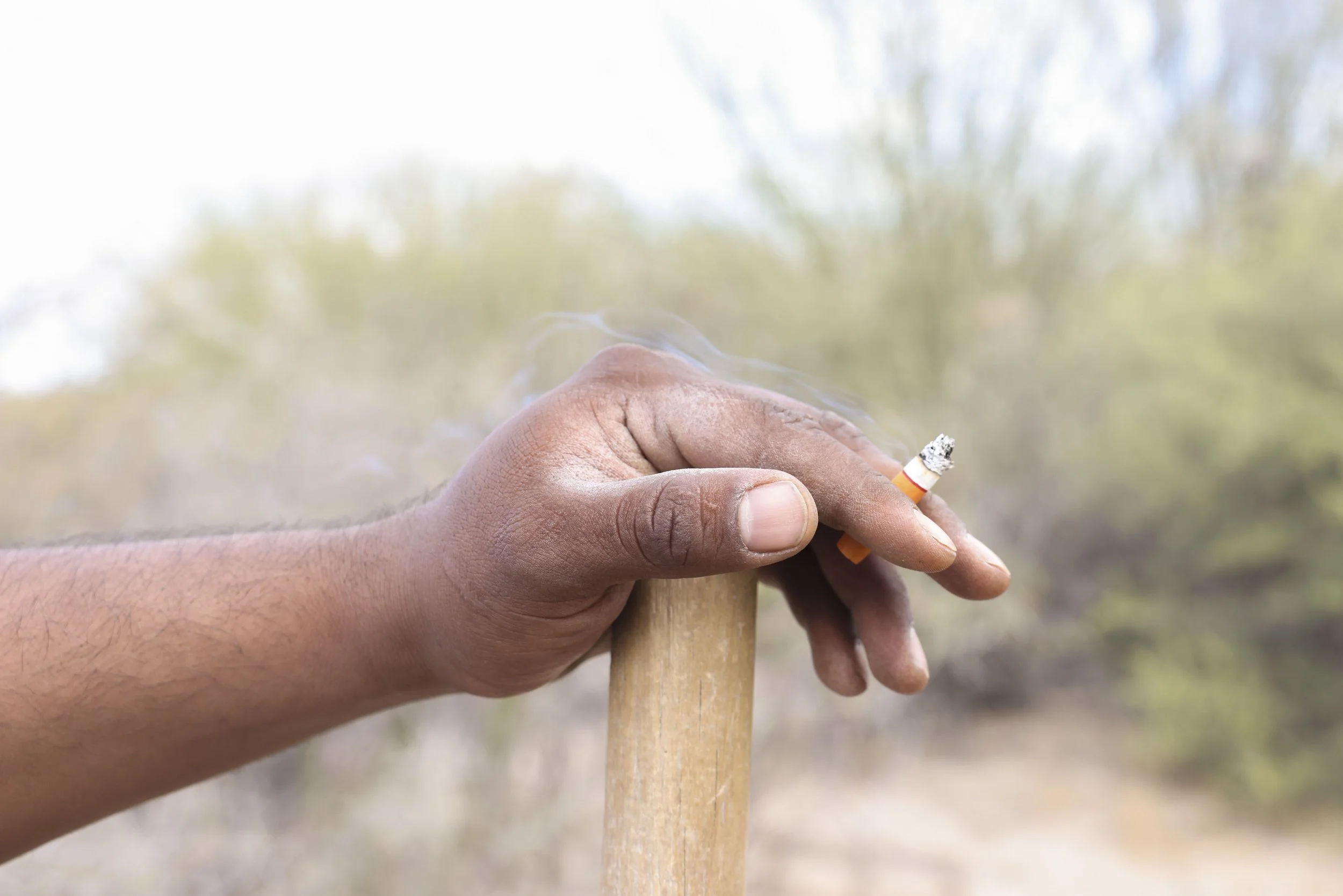 A cigarette break.
Between searches.