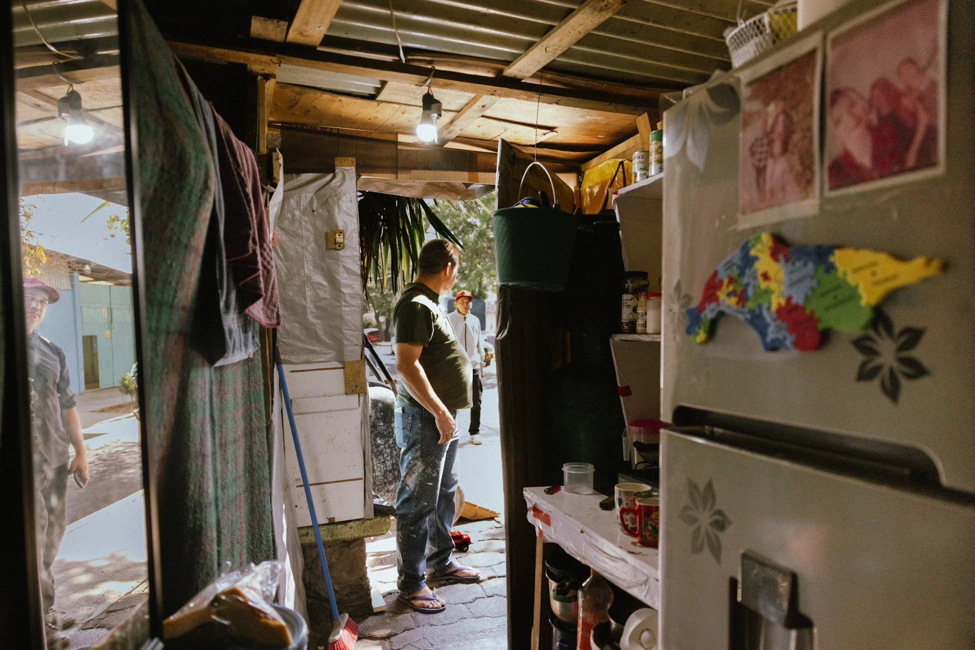 Inside the shelter.