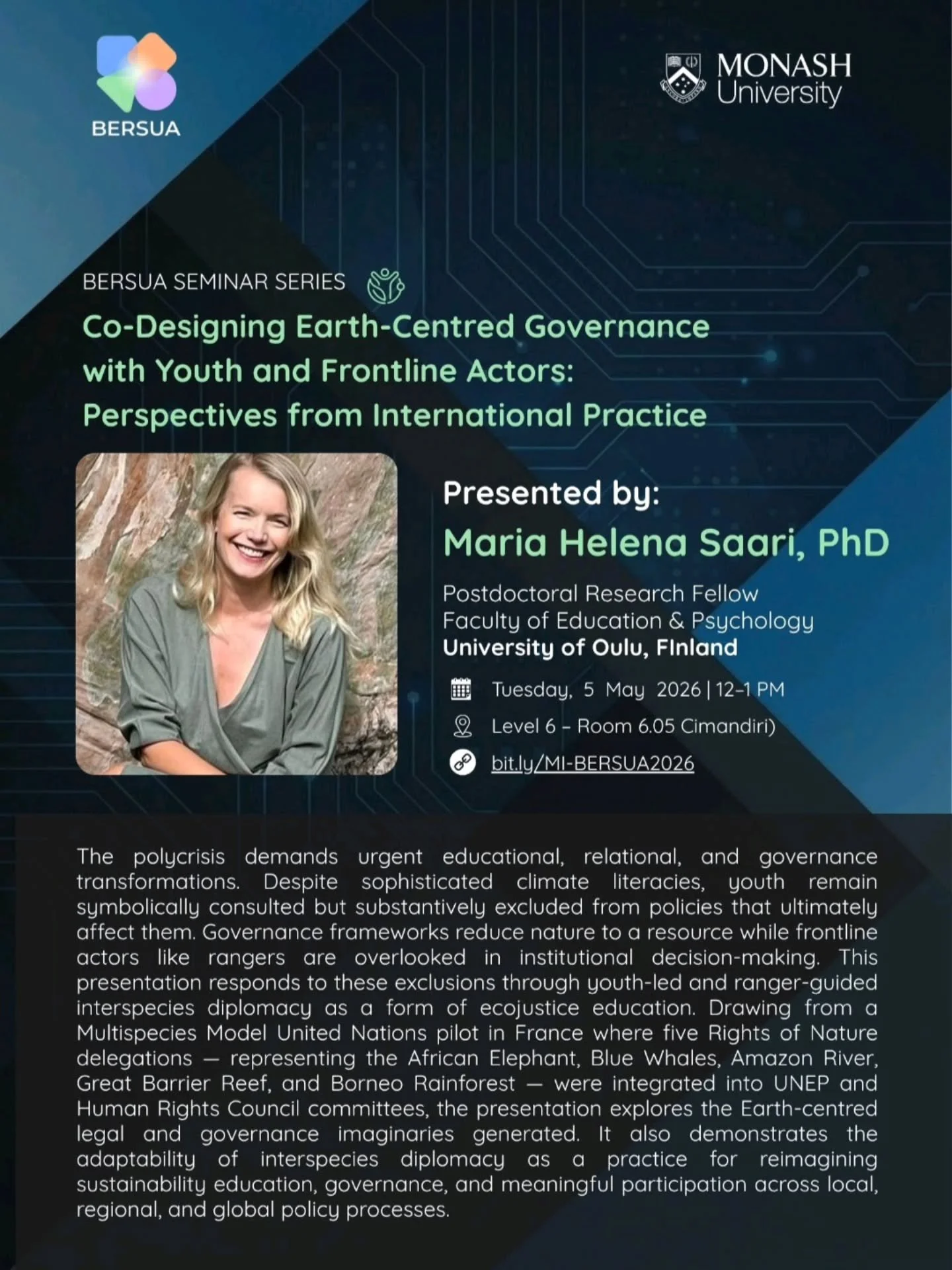Looking forward to representing our Multispecies Model United Nations team at Monash Indonesia tomorrow.

Thank you Monash University Indonesia and Bersua Seminar Series organisers for the opportunity to share about our ecojustice education work on r