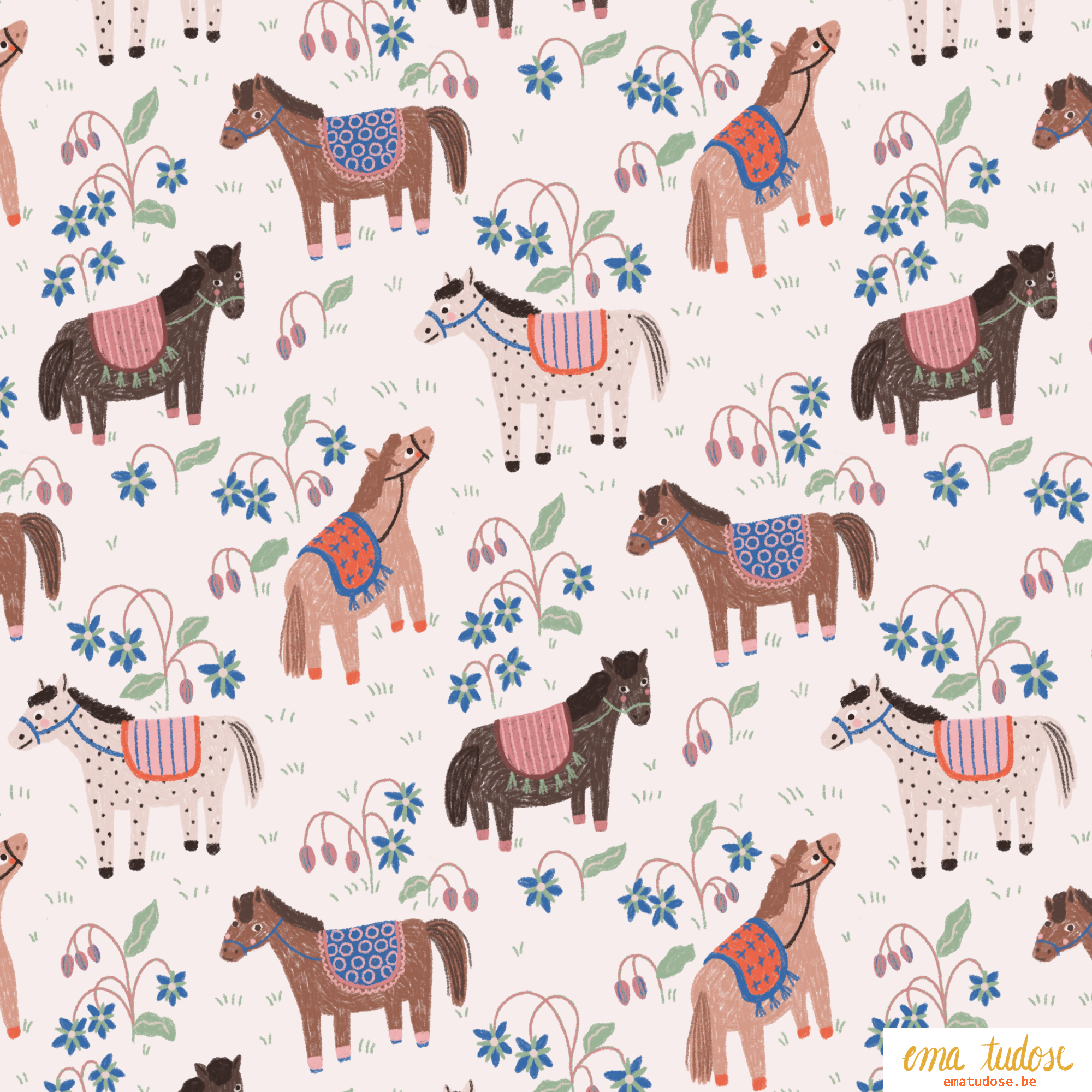 Playful horses pattern Ema Tudose