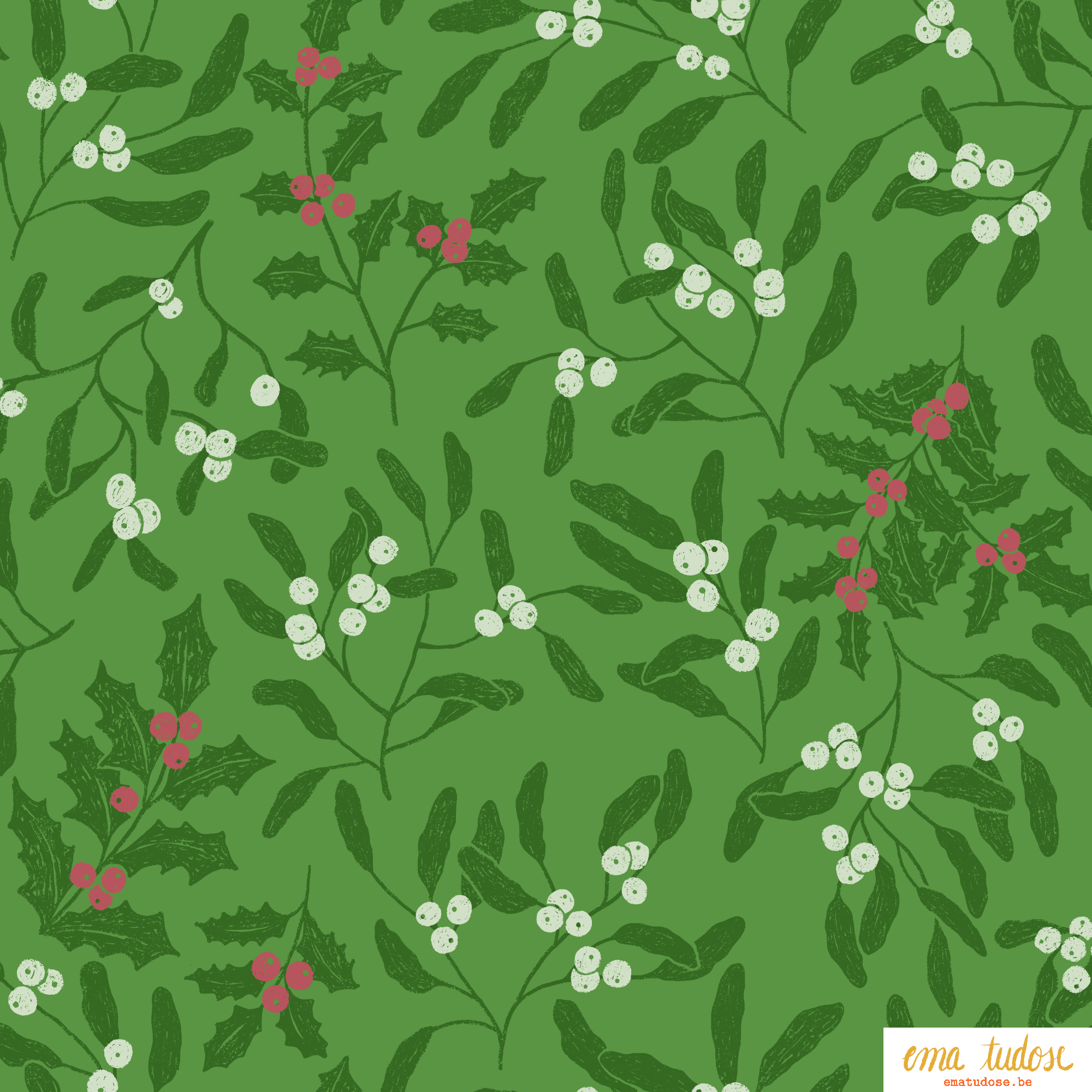 Holly & Mistletoe — Hand-Painted Christmas Pattern