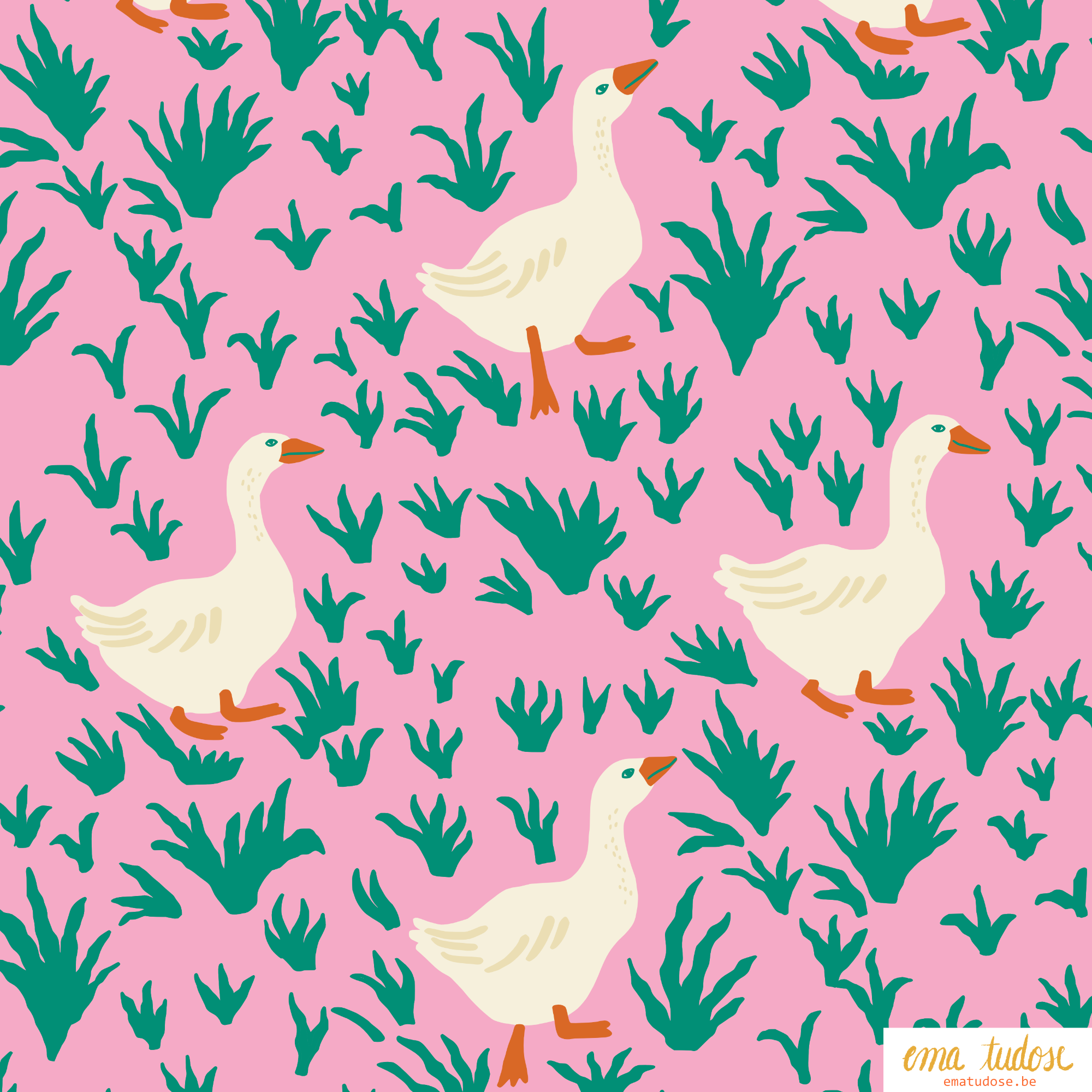 Geese meadow pink Ema Tudose.png