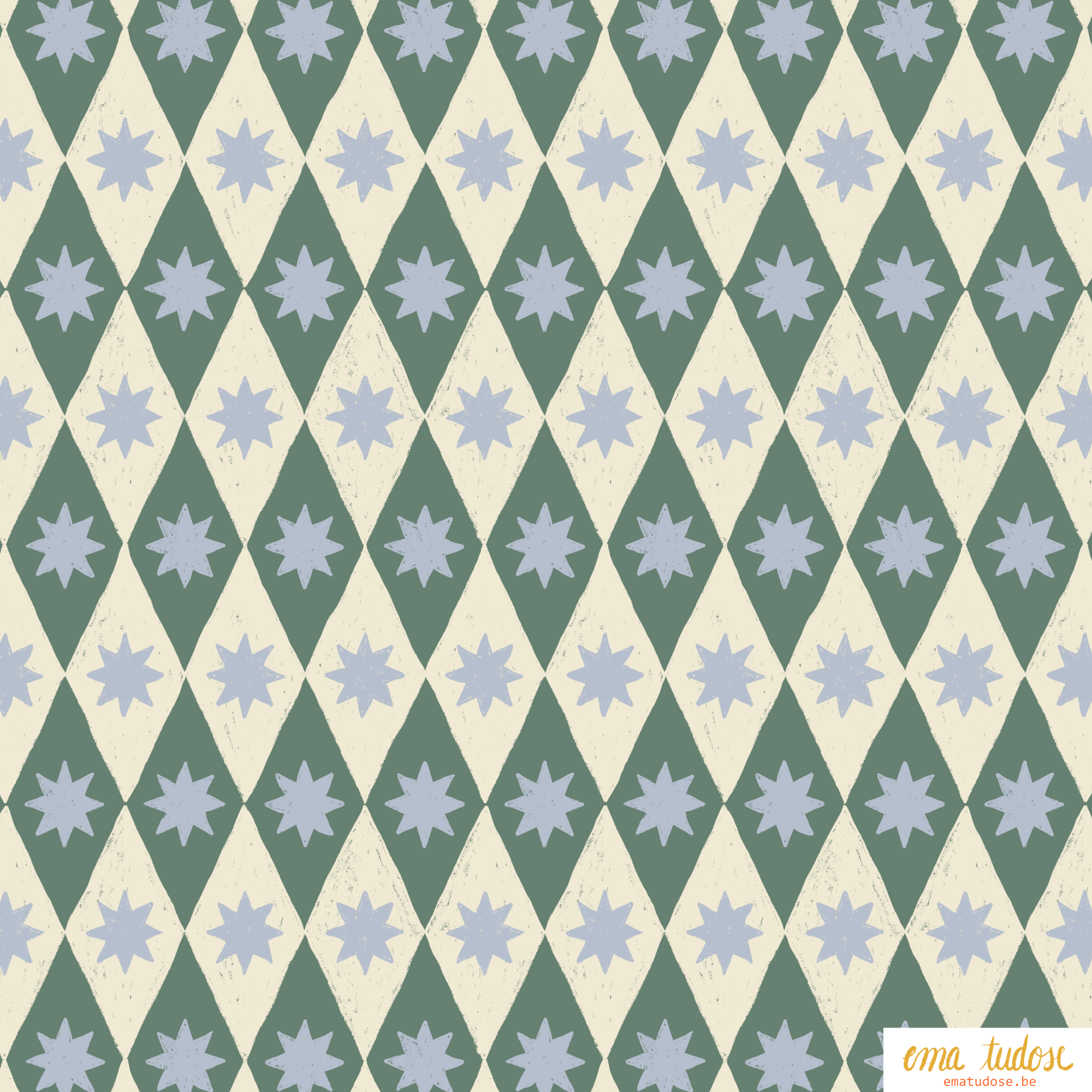 Celestial Harlequin Stars Sage Green Diamond