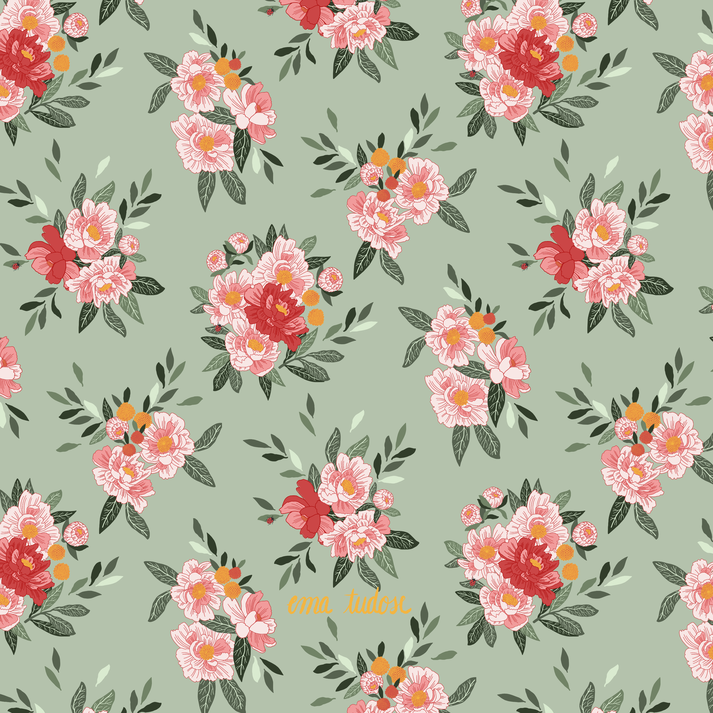 Peony Bouquets — Illustrated Floral Pattern