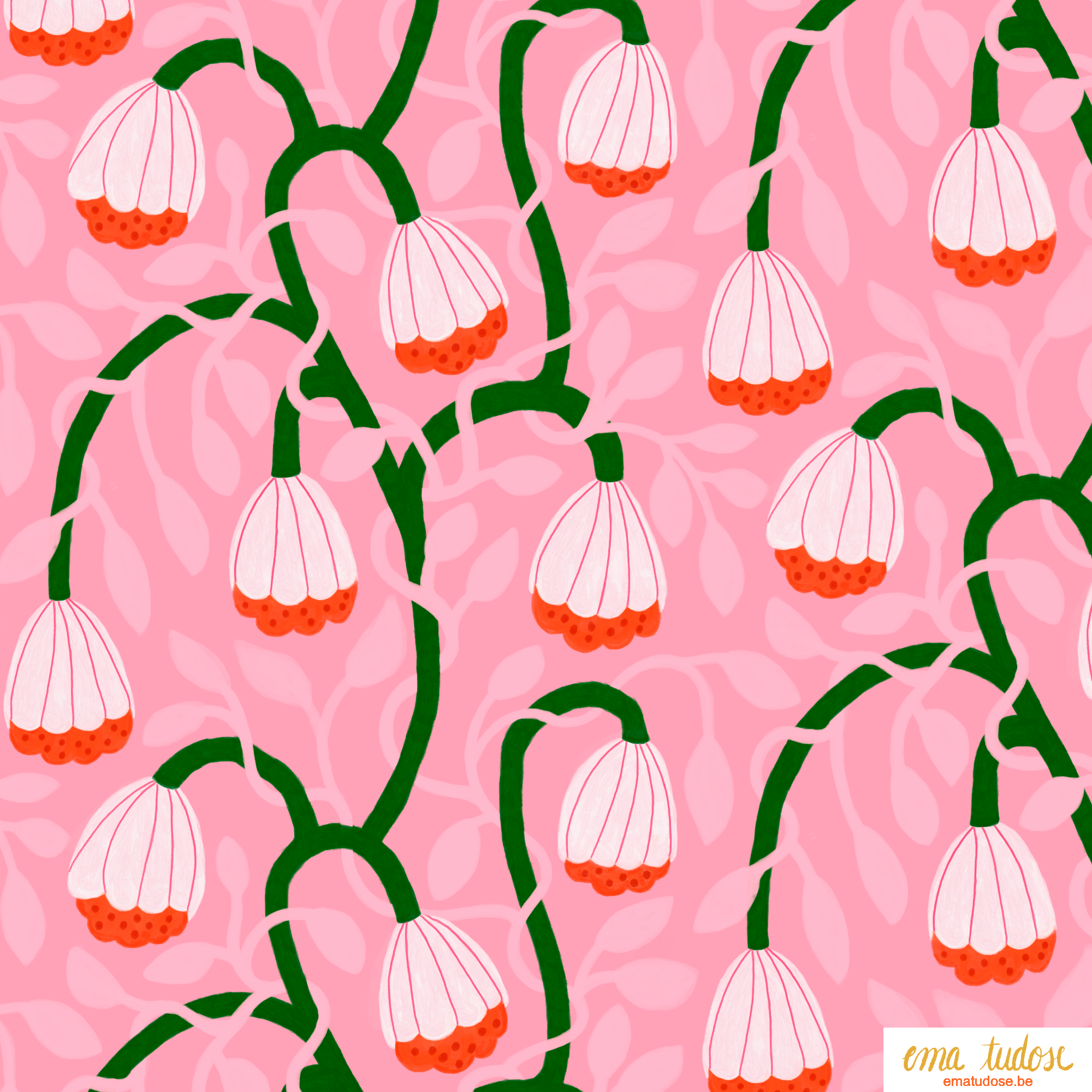 Nodding Bell Blooms — Hand-Painted Pink Pattern