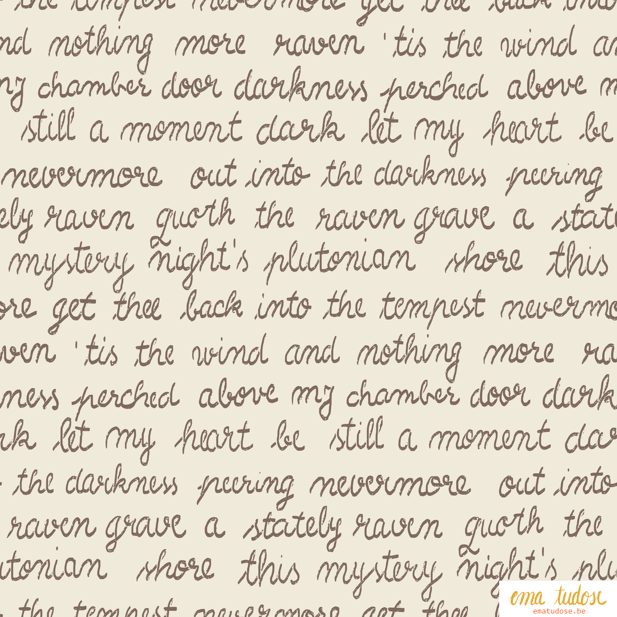 Nevermore Script Handwritten Poe Poetry Pattern