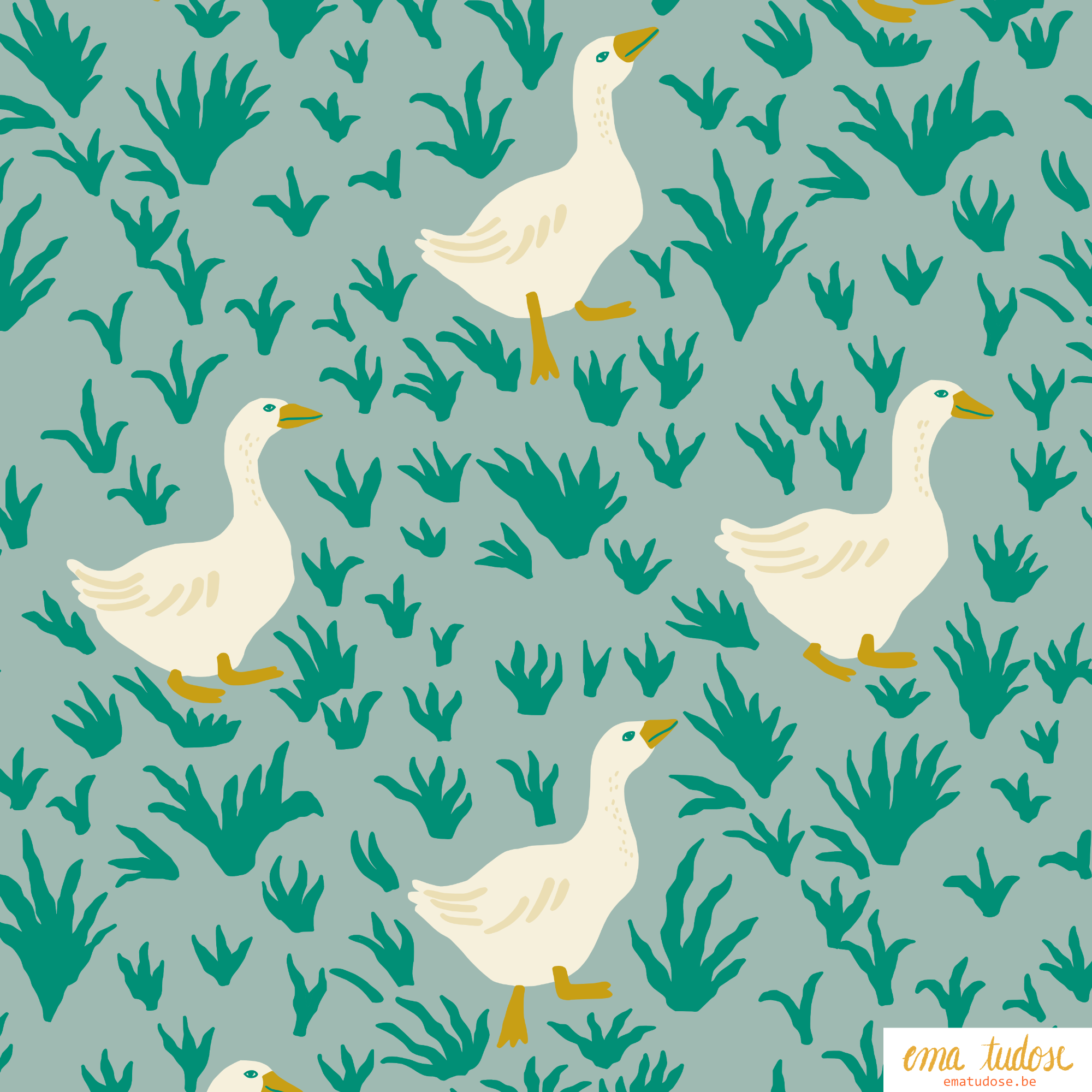 Geese meadow misty blue Ema Tudose.png