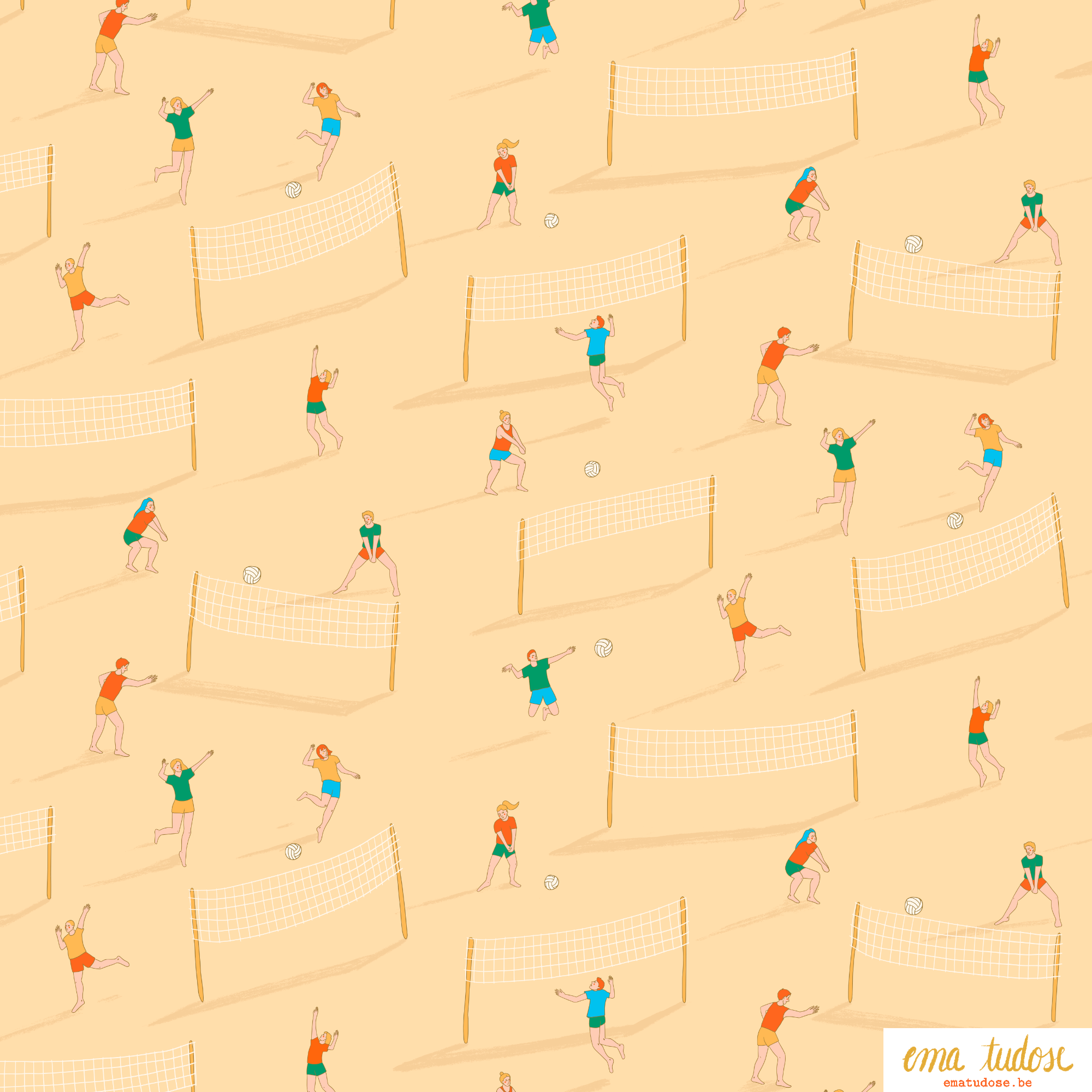 Beach Volleyball Players — Illustrated Summer Pattern 