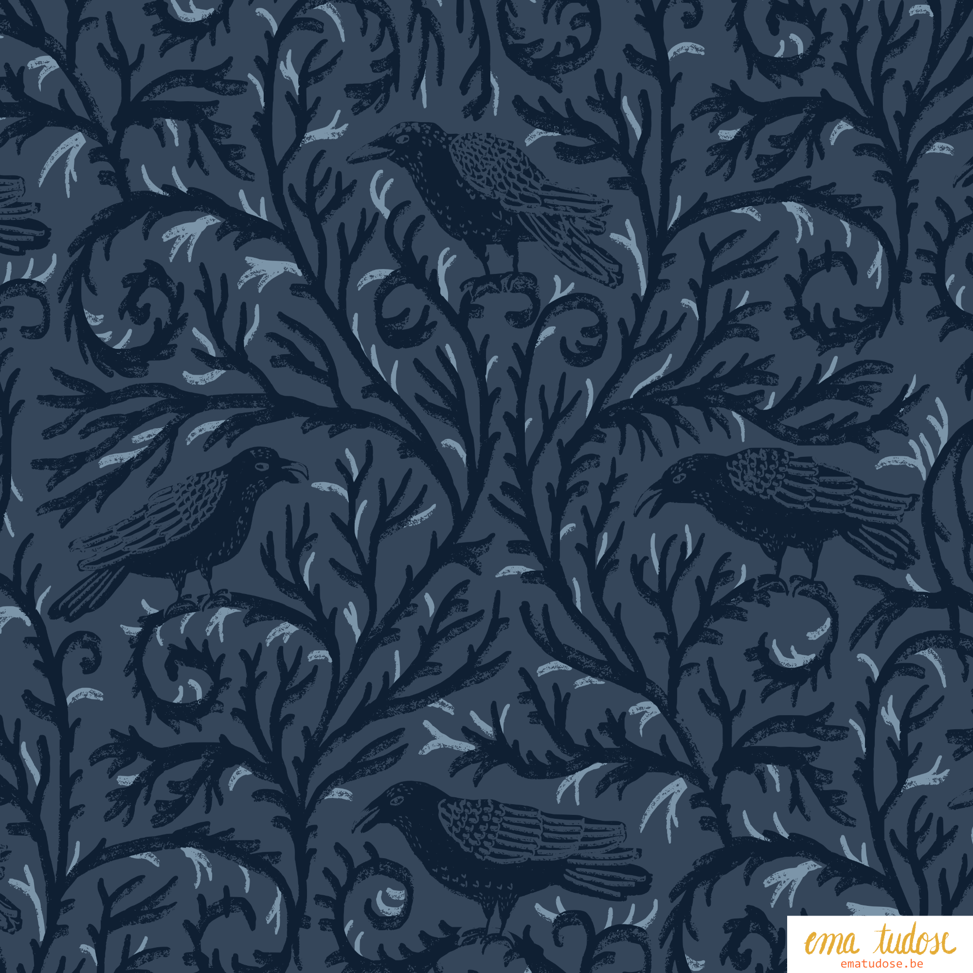 Midnight Raven Damask