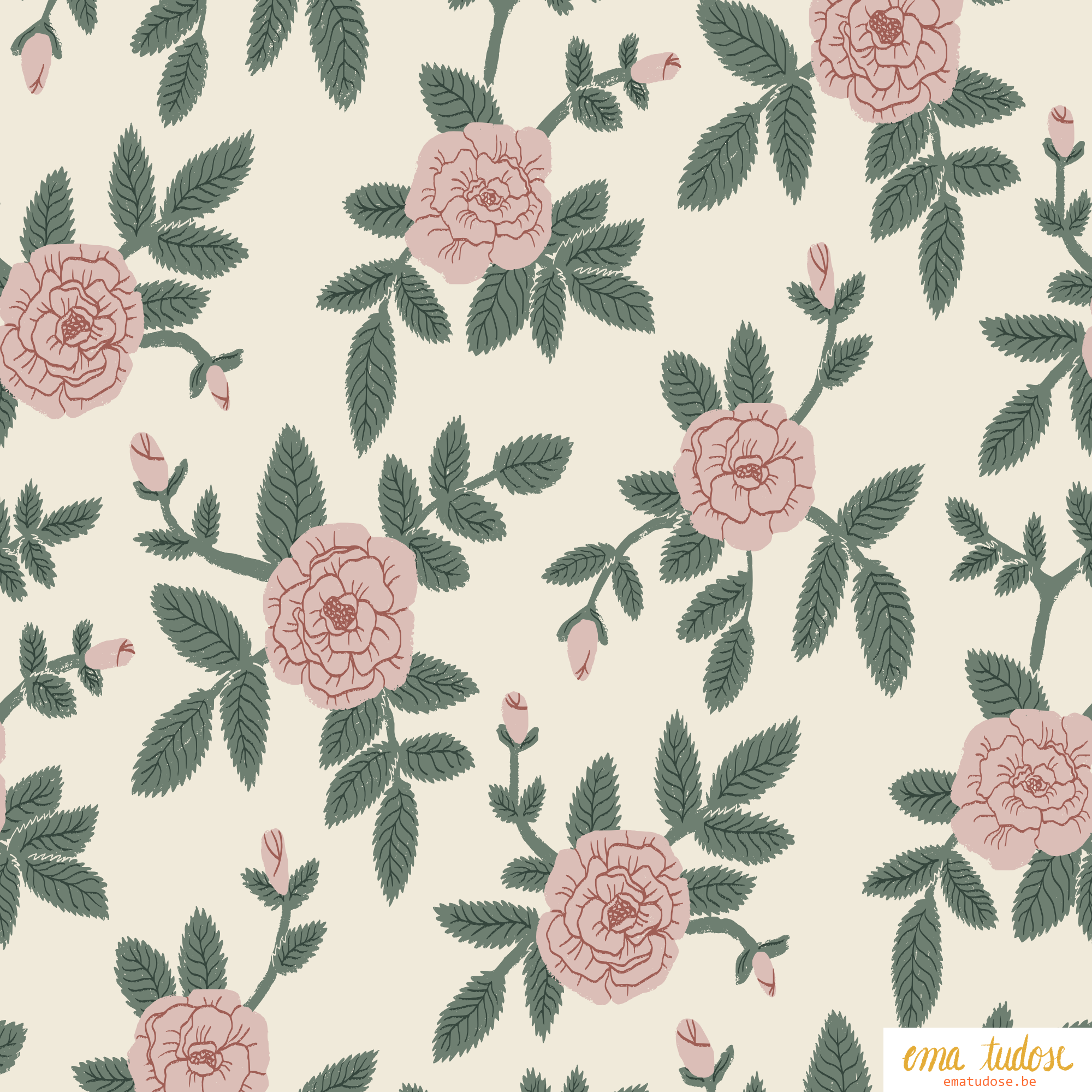 Bookplate Roses Vintage Pink Floral Cream