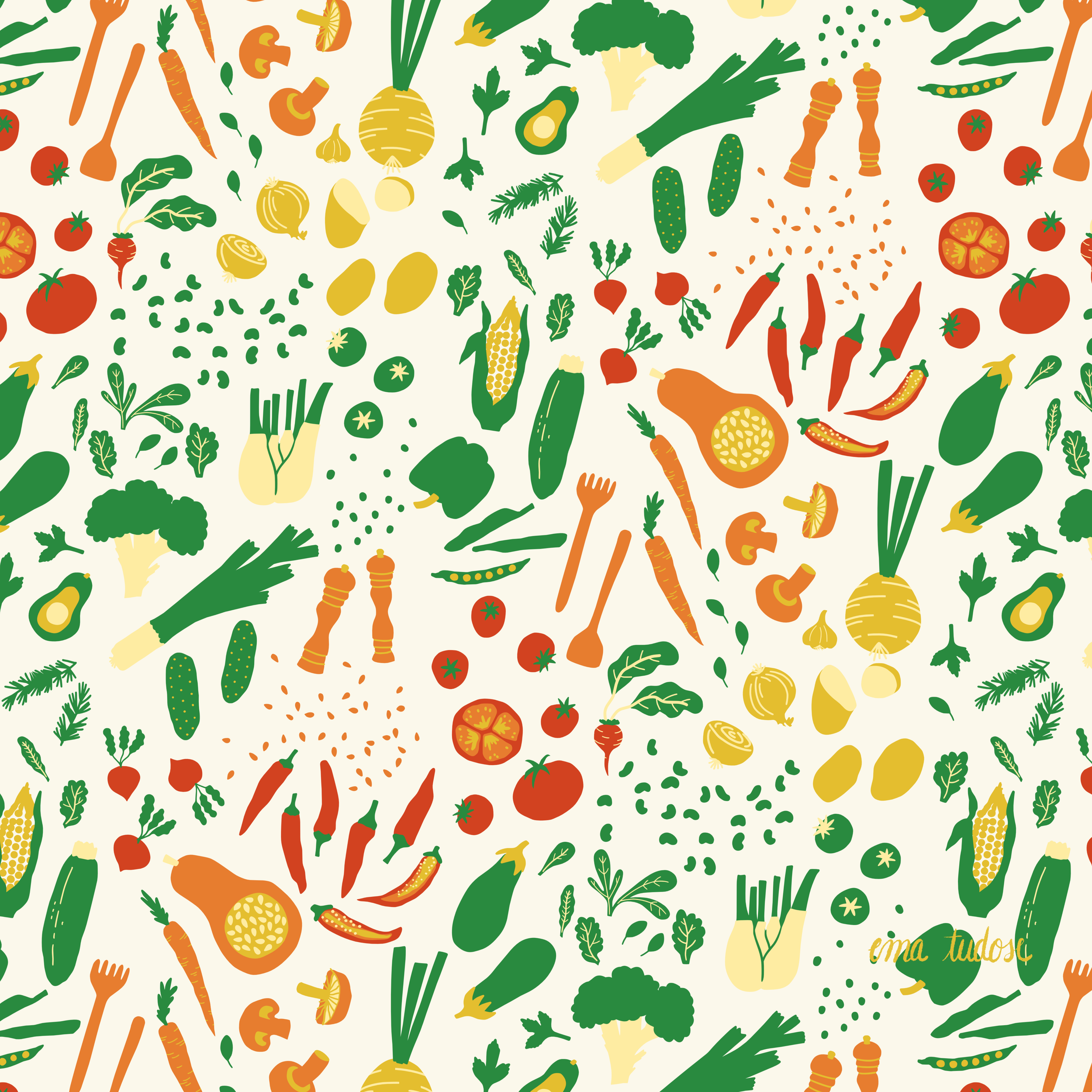 Garden Vegetables — Illustrated Kitchen Pattern