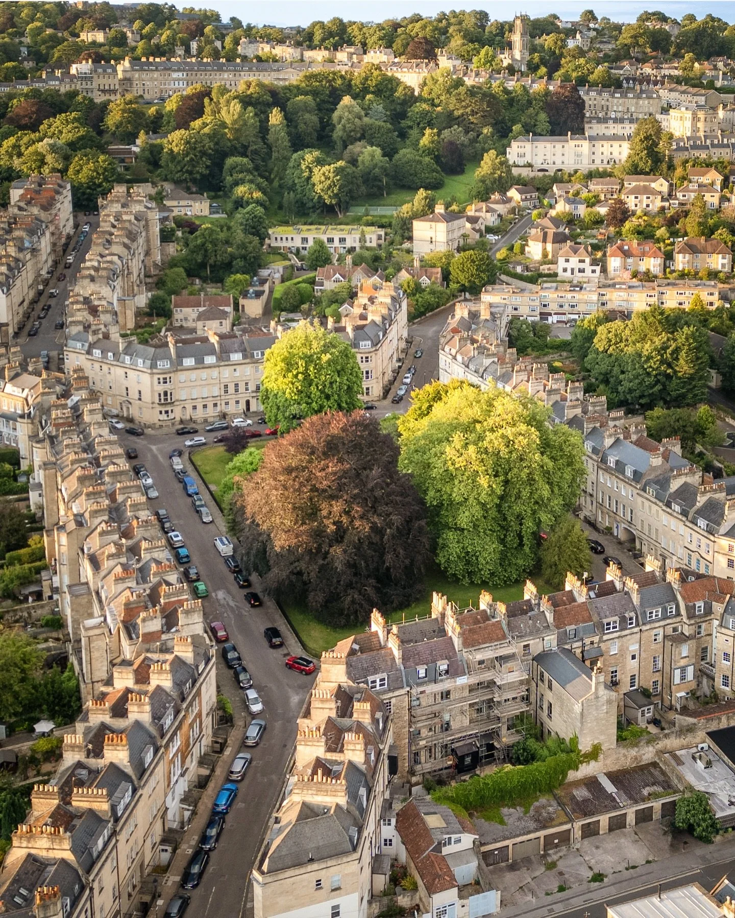 Georgian elegance meets green space at St James&rsquo;s Square. Designed by John Palmer, these 45 Grade I listed terraces wrap around a peaceful communal garden. 
From above, their symmetry and elegant styling show the clarity of Palmer&rsquo;s late 