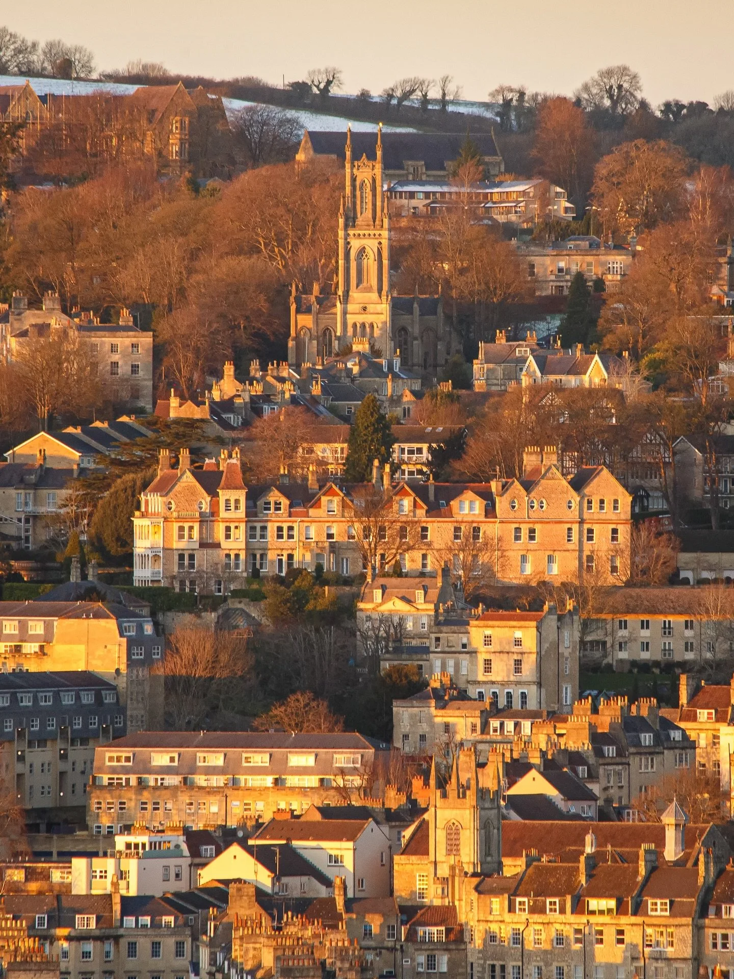 Hillside views in Bath when everything was dripping in gold.

A little flashback shot from a time when we had a dusting of snow on the higher ground above Lansdown.
This part of the city contains a fascinating mix of building styles, not all Georgian