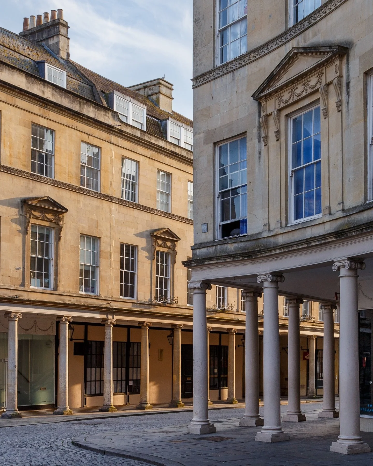 Bath in two tone - golden yellow sun and cool shaded blue.
These colours are the very essence of the city&rsquo;s beauty when architecture and perfect light combine. There are many streets which reveal this wonderful partnership and at the aptly name