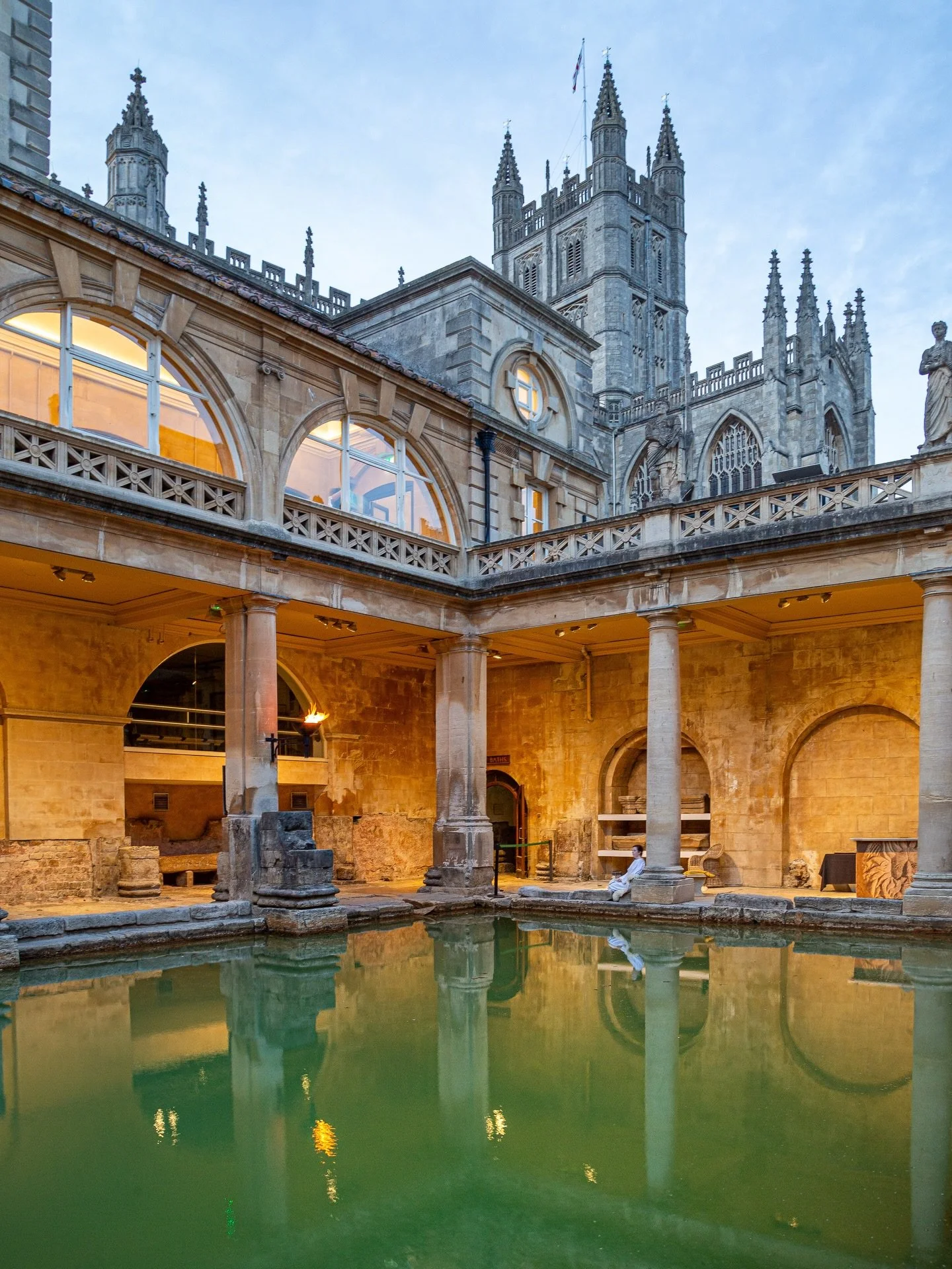 The beauty of the Roman Baths is utterly captivating  especially as the light descends and dusk arrives. Golden glowing lamps adorn the main bath where it&rsquo;s not too difficult to imagine yourself beneath ancient skies thousands of years ago.

Wi
