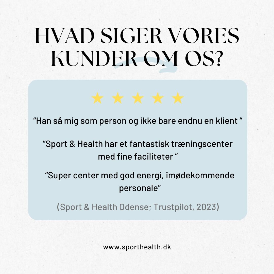 ✨ Hvad siger vores kunder om os ✨
Dette er hvad Carina, Morten og Evgeniya har at sige om Sport &amp; Health Odense 🫶
