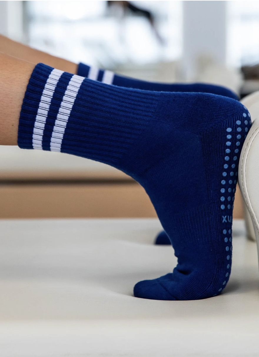 Crew Navy Grip Socks