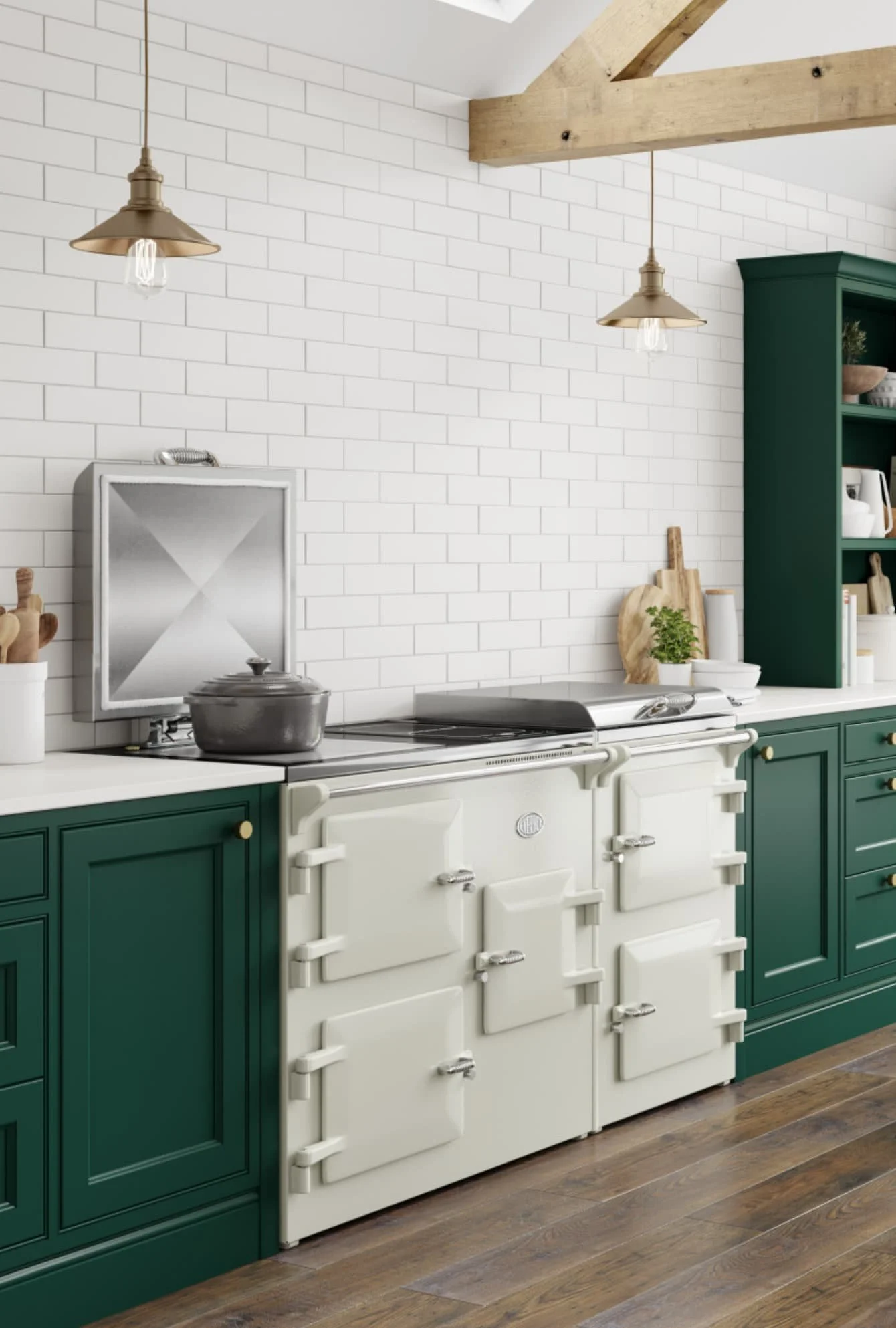 Everhot 160i electric range cooker in Cream enamel, supplied in Jersey by Bryony Richardson Interior Design
