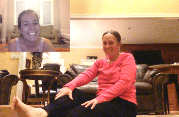 Ann Swanson with a client practicing virtual yoga therapy