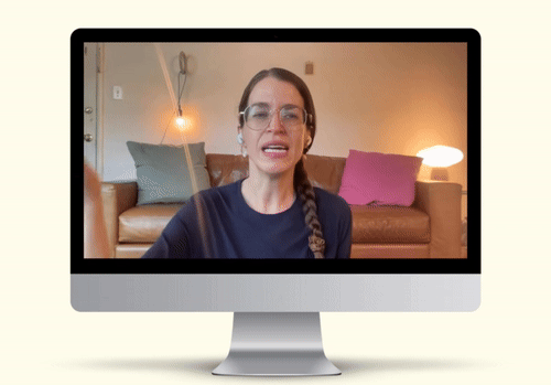 Animated computer screen mockup showing Ann talking into the camera..