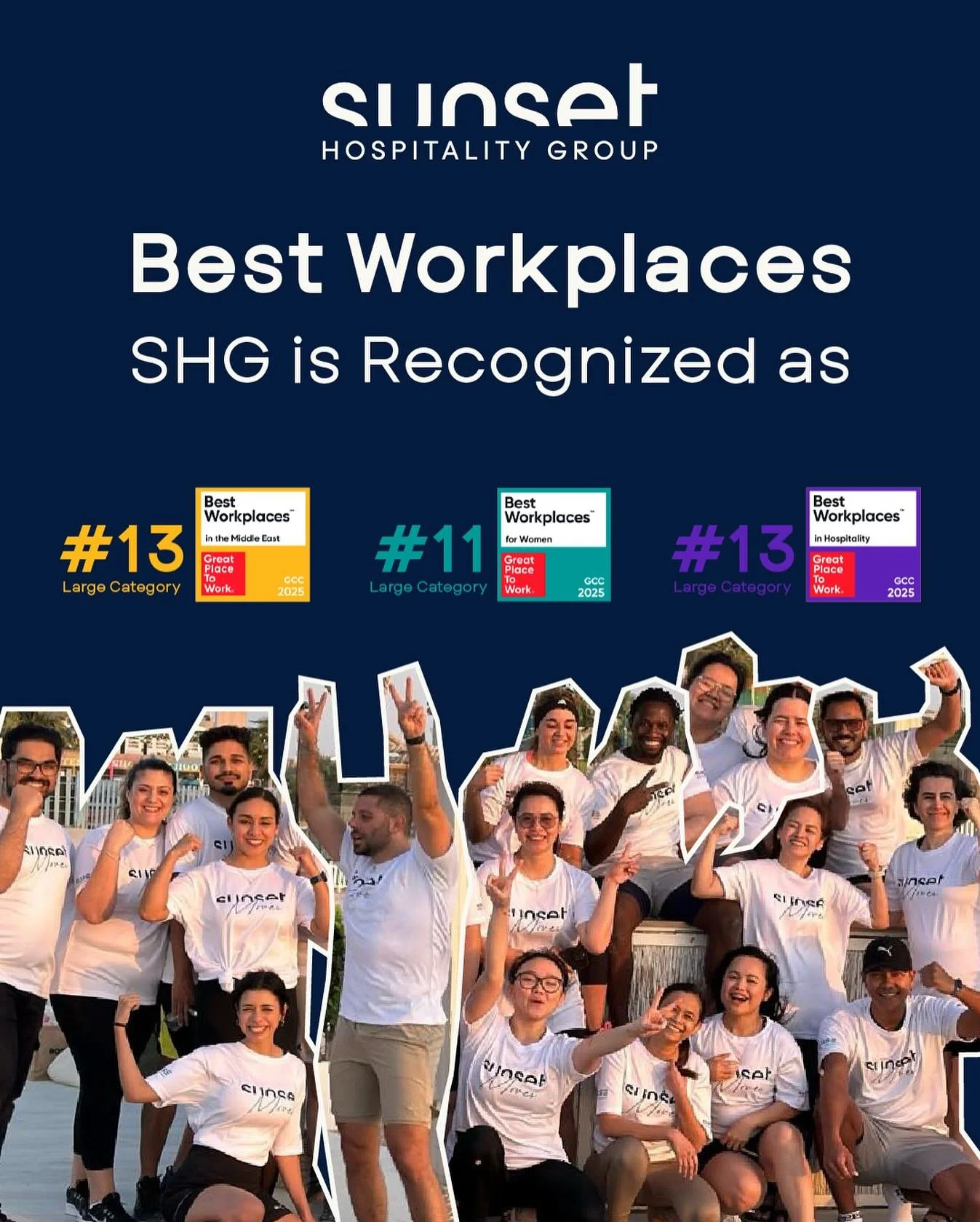 Sunset Hospitality Group has been recognized by @gptw_me  among the Best Workplaces in the Middle East 2025, ranking
#13 in the Large Organizations category
#11 among the Best Workplaces for Women in the GCC (Large category) 
#13 among the Best Workp