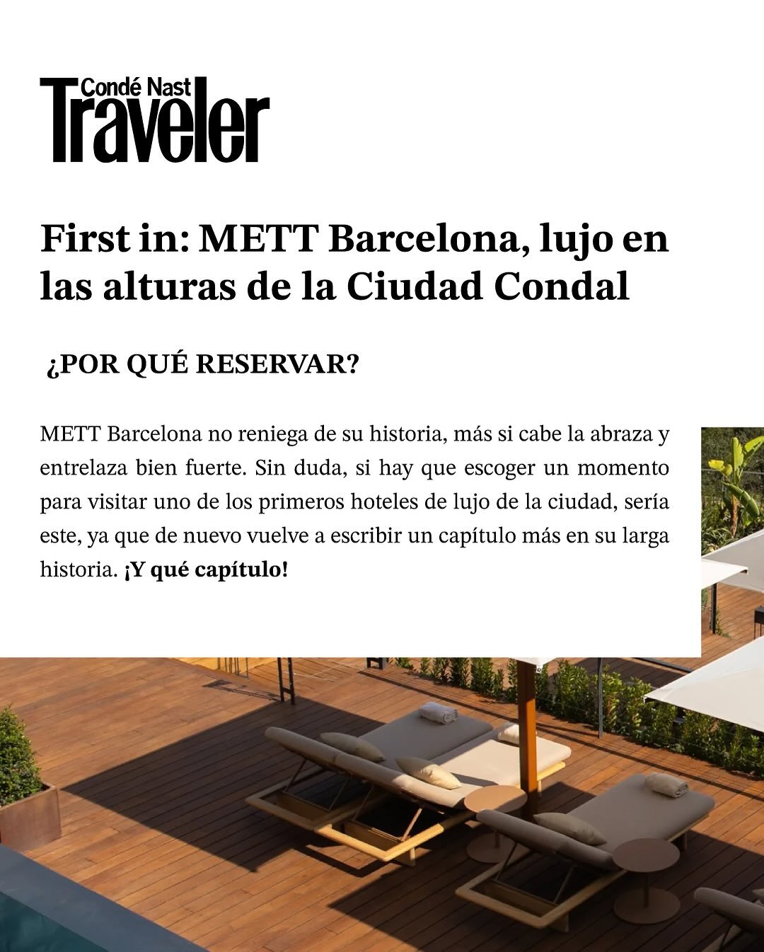 Thank you @cntravelerspain for spotlighting @mettbarcelona.
A landmark reborn, marking another step in our journey to create extraordinary lifestyle experiences across the world.
Read the full article in the link in bio.