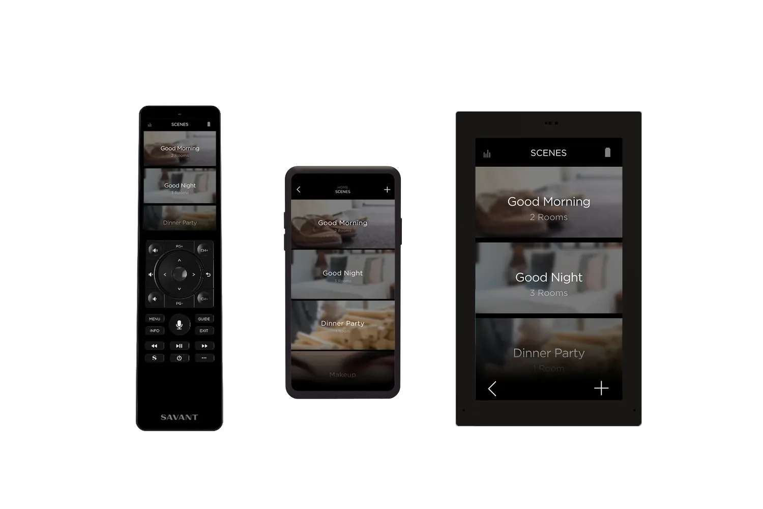 A line up of three savant smart devices