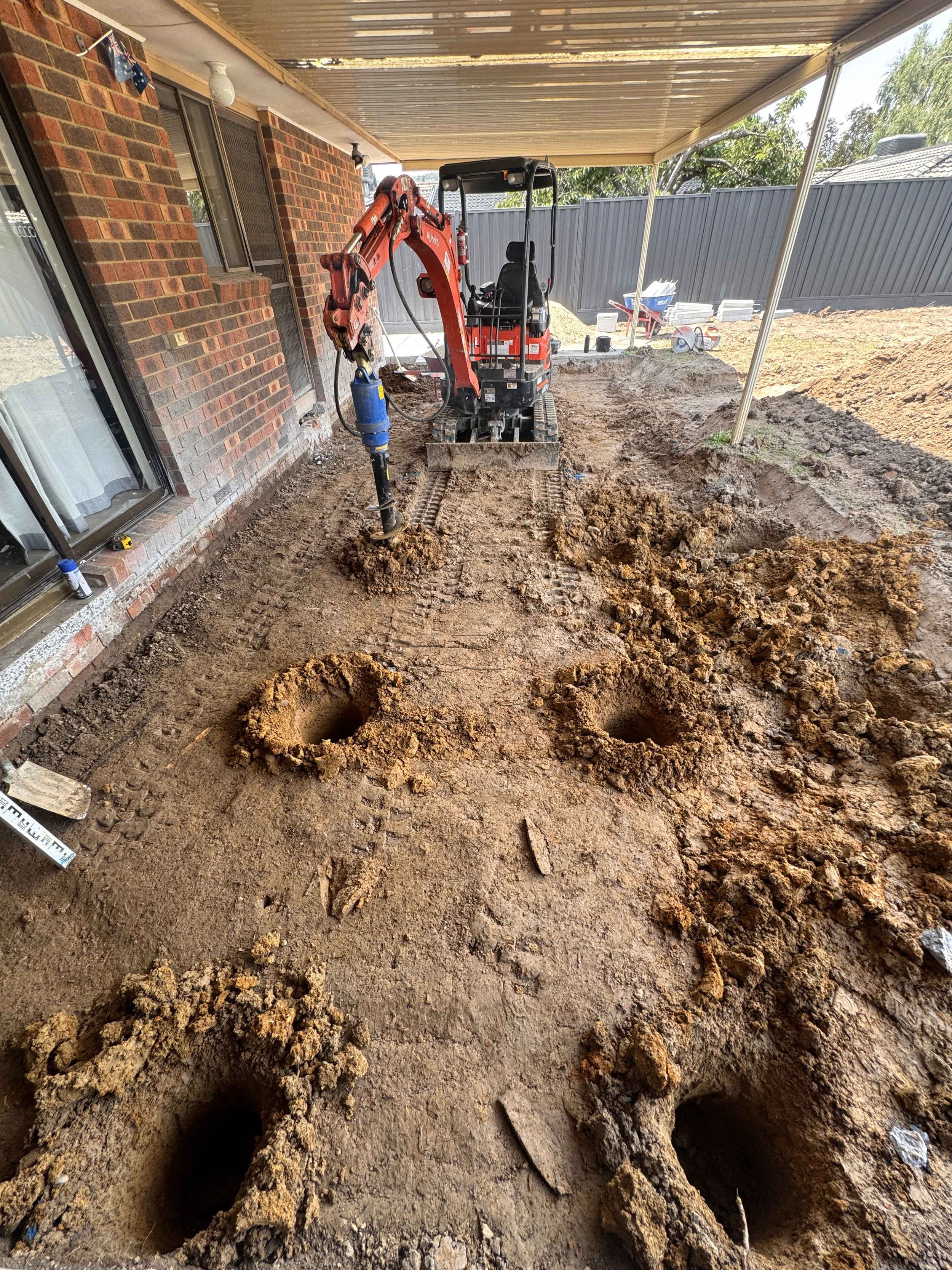 Mini excavator auger post holes Langwarrin