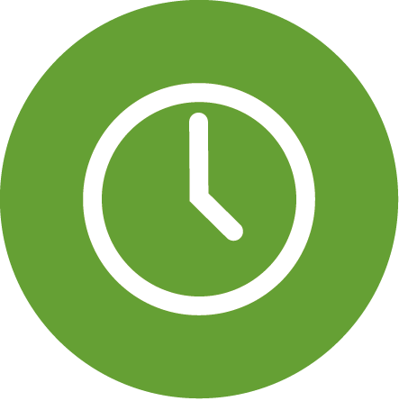 Green circle with white clock showing 9:00