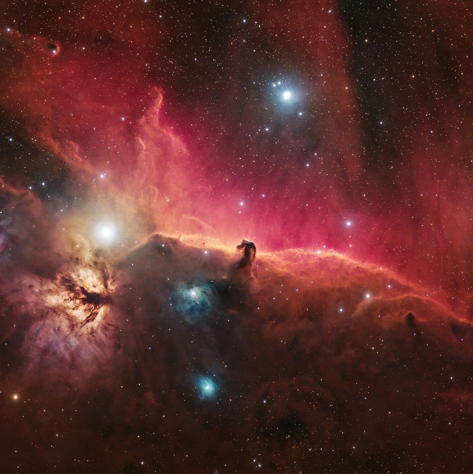 Horsehead Nebula Region – captured with a Sky-Watcher Esprit 100 at f/4.12 with ASI2600MM Pro camera and LRGBHSO filters. Image by Cosmic Captures