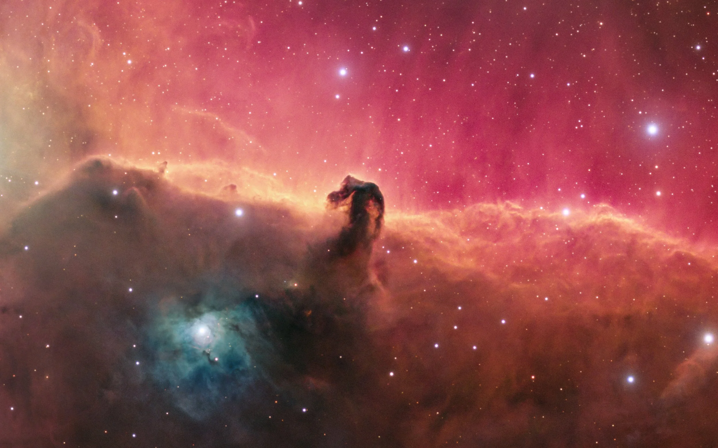 Barnard 33 – Horsehead Nebula – captured with a Sky-Watcher Esprit 100 at f/4.12 with ASI2600MM Pro camera and LRGBHSO filters. Image by Cosmic Captures