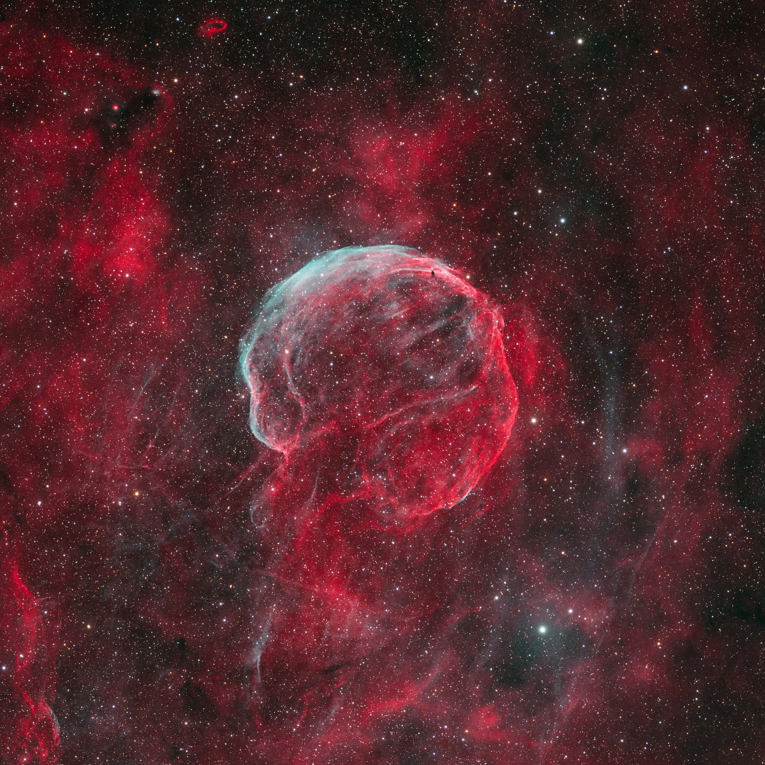 Abell 85 – Medulla Nebula – captured with a Sky-Watcher Esprit 100 at f/4.12 with ASI2600MM Pro camera and LRGBHO filters. Image by Cosmic Captures