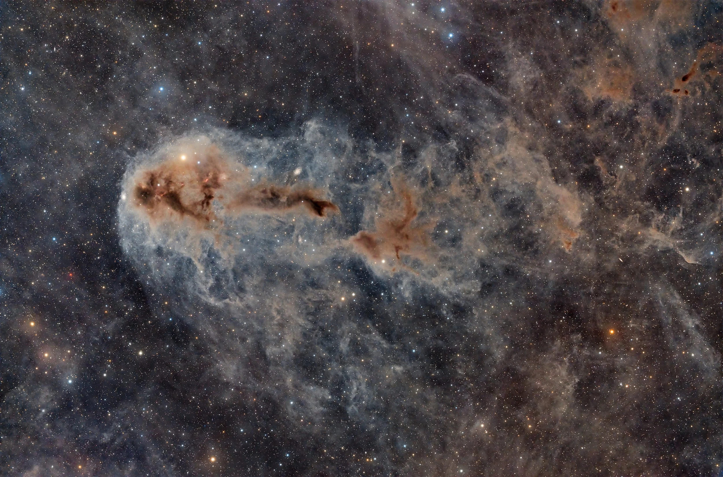 LDN 1251 – Rotten Fish Nebula – captured with a Sky-Watcher Esprit 100 at f/4.12 with ASI2600MM Pro camera and LRGB filters. Image by Cosmic Captures