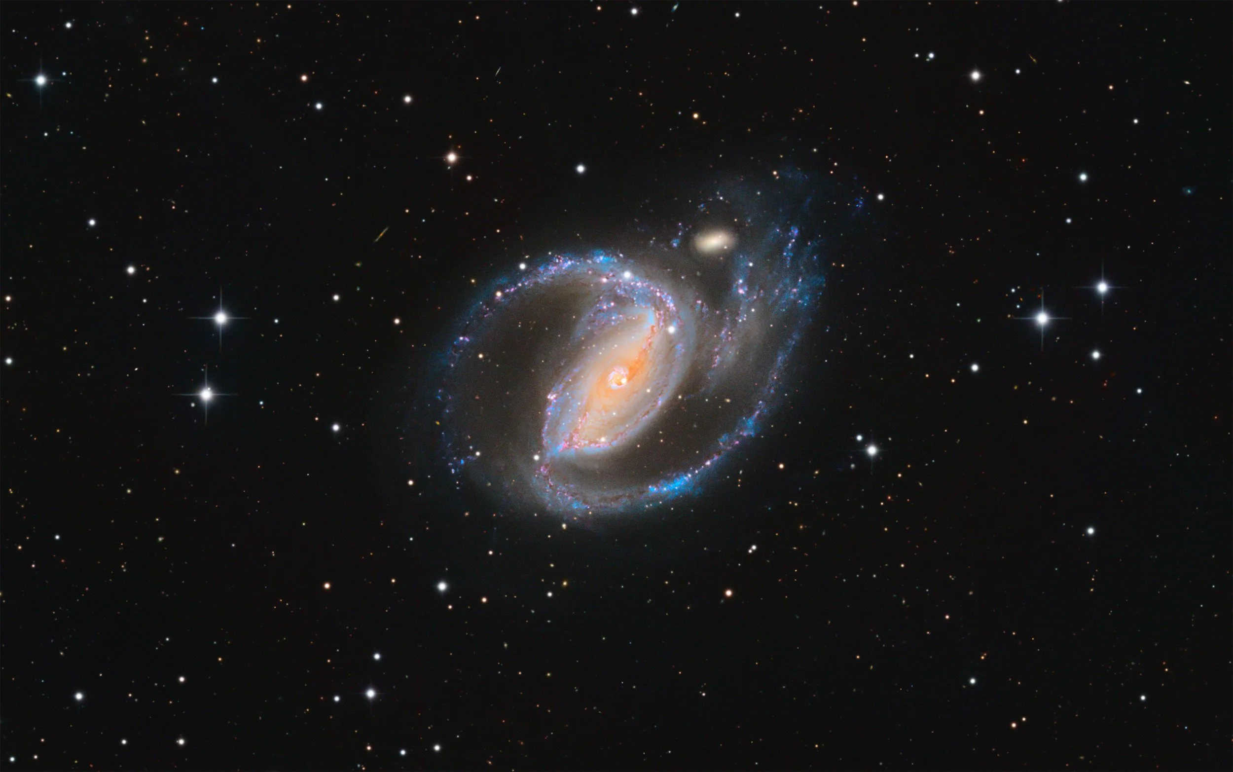 NGC 1097 – Barred Spiral Galaxy in Fornax – processed by Cosmic Captures from Telescope.Live image data