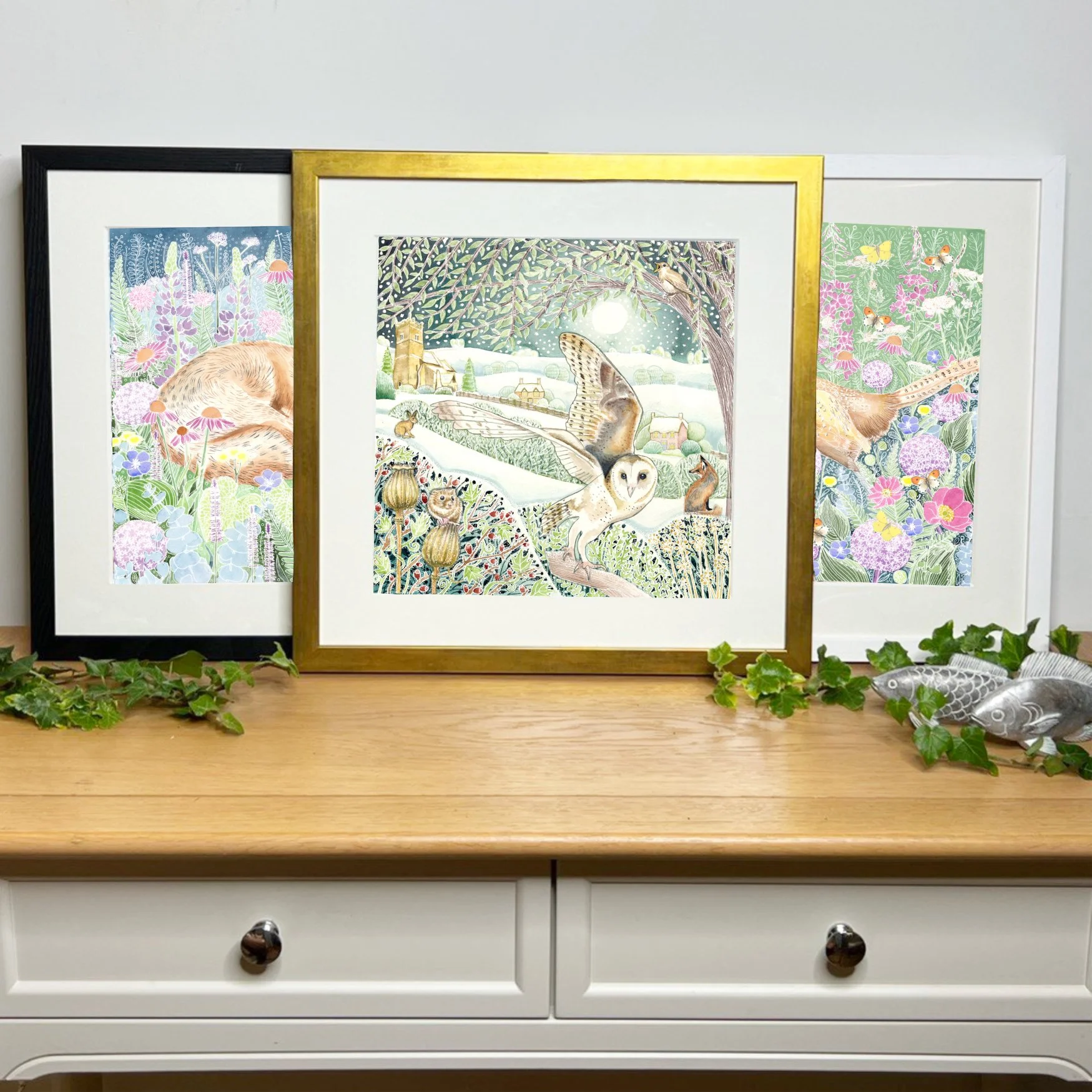three framed prints Midnight Barn Owl.jpg